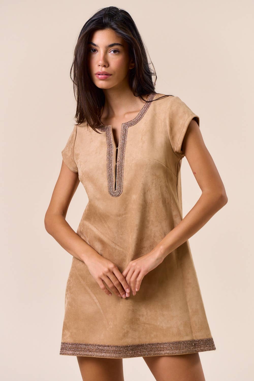 Suede V-Neck Dress