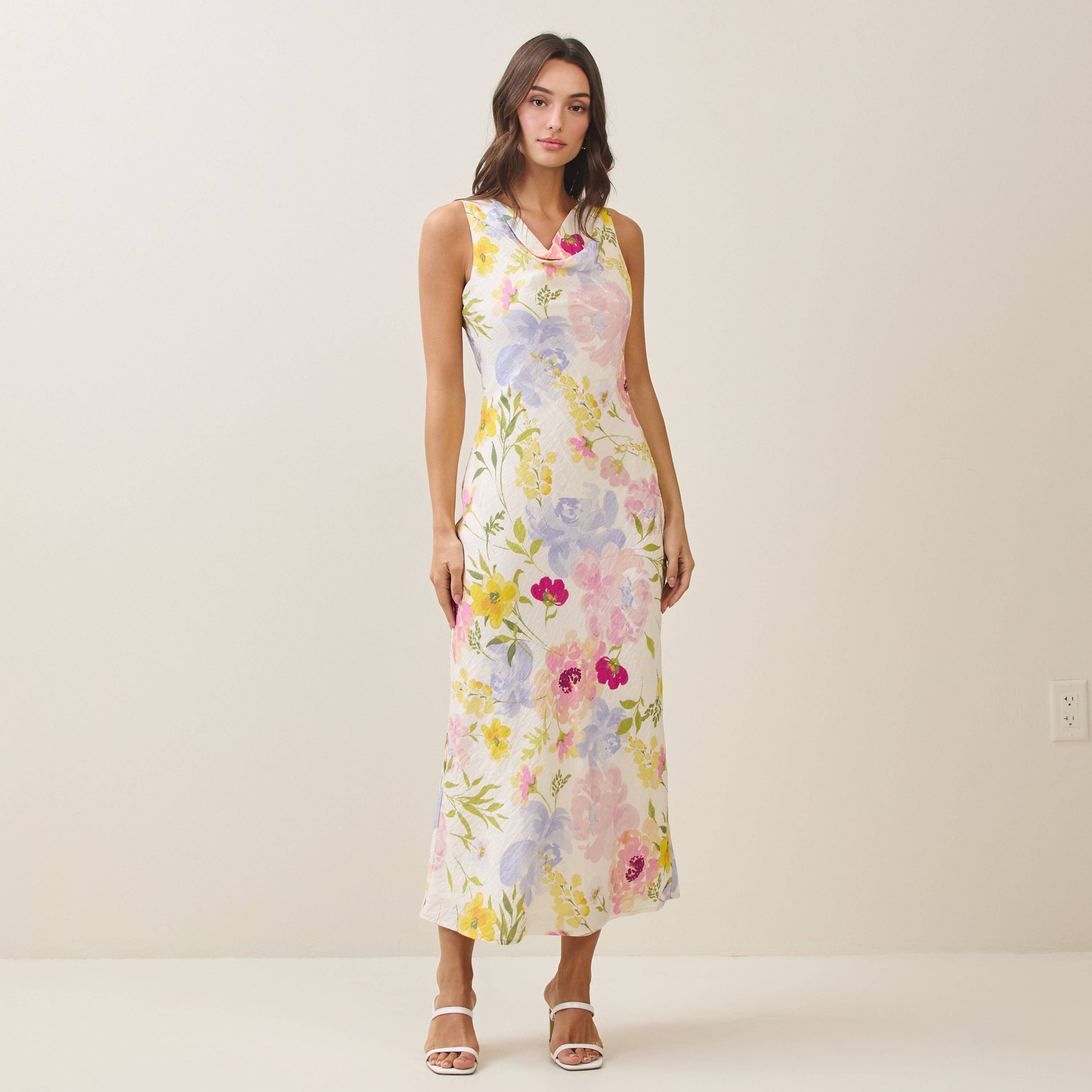 Floral cowl neck maxi dress