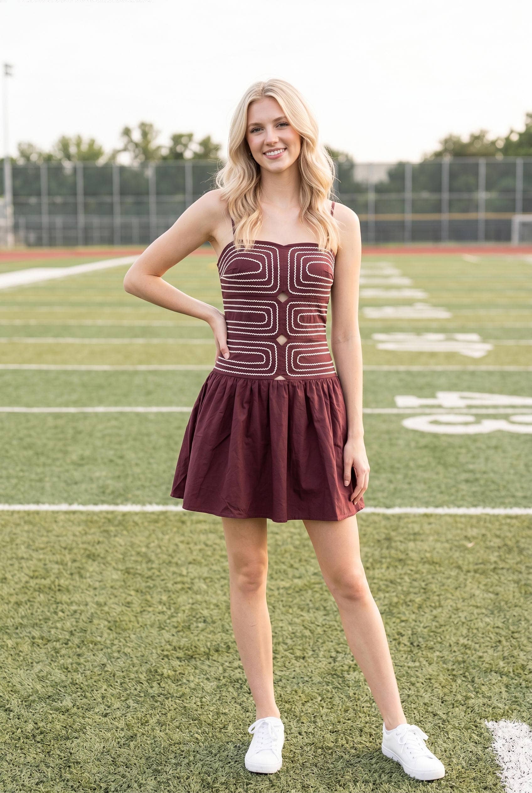 Cutout Trim Detail Smocked Back Mini Dress