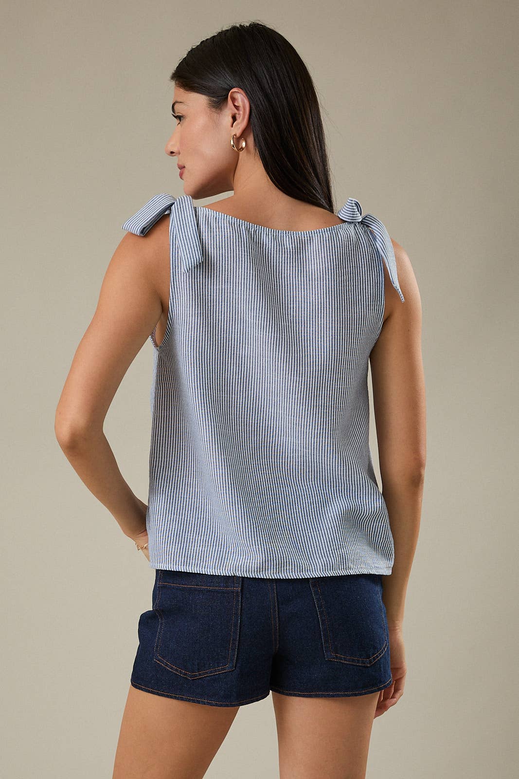 BOAT NECK SLEEVELESS SHOULDER TIE TOP