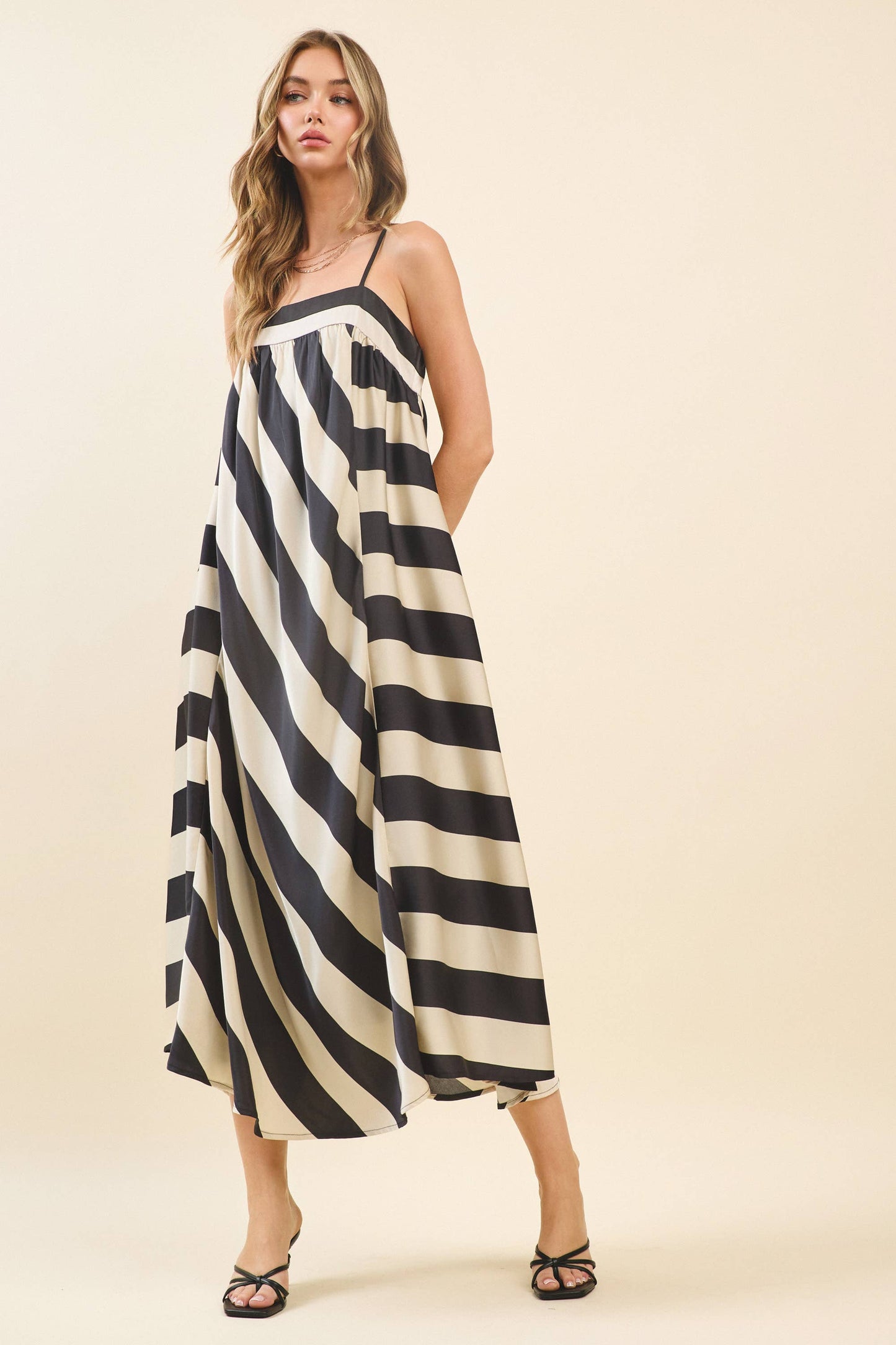 Bold Stripes Adjustable Straps Flowy Maxi Dress