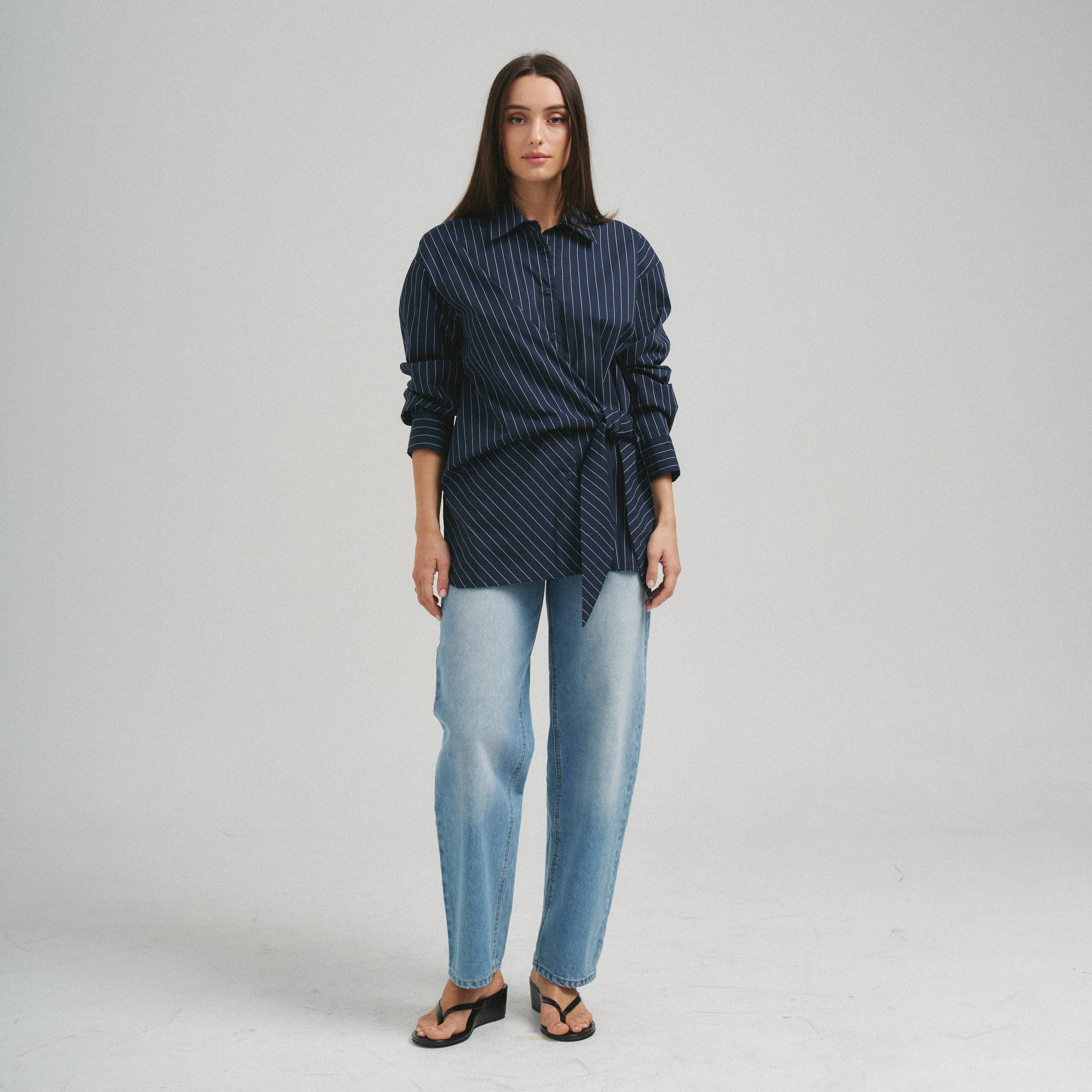 Asymmetrical tie waist shirt