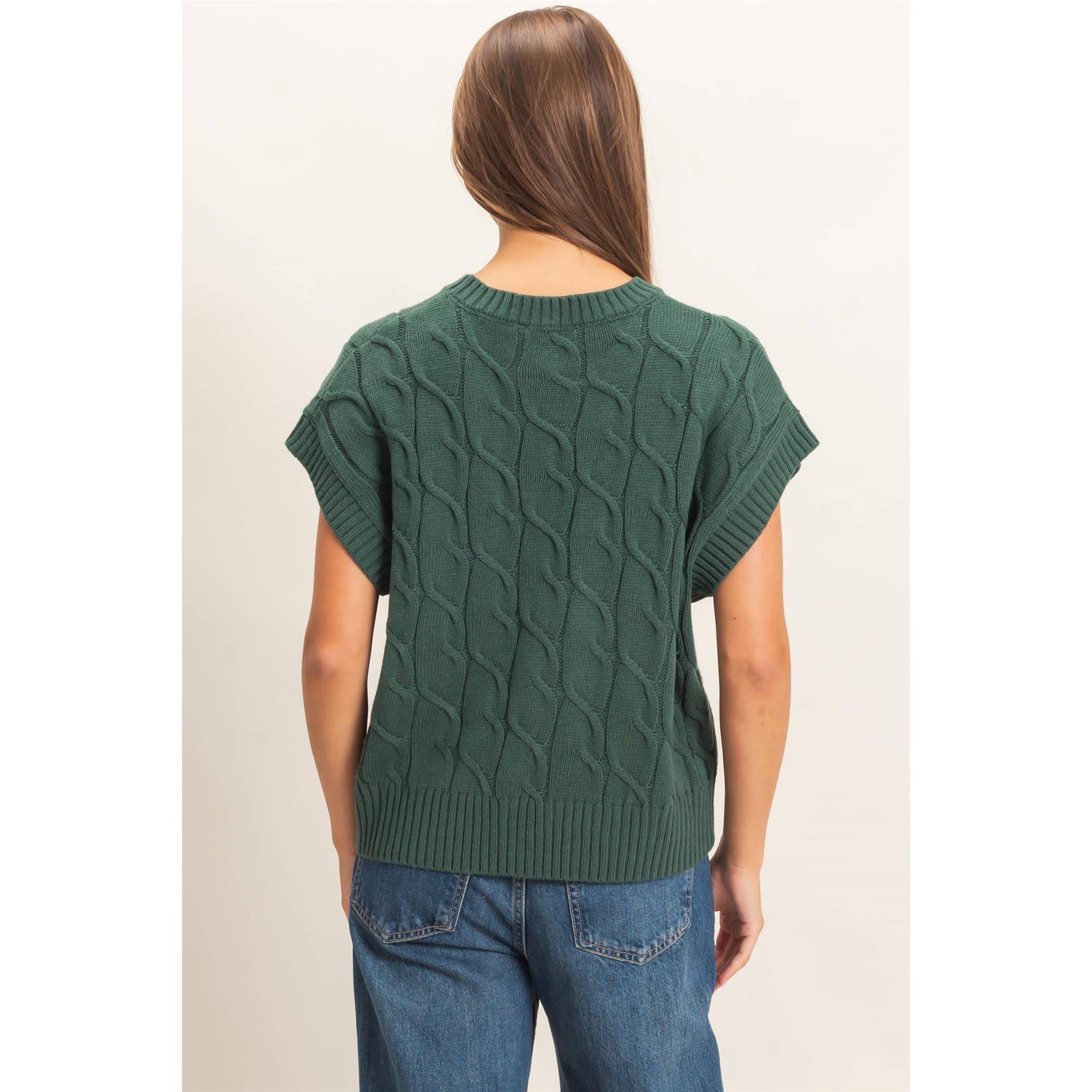 Cable Knit Cap Sleeve Sweater