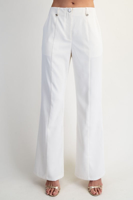Button Detailed Woven Flare Pants