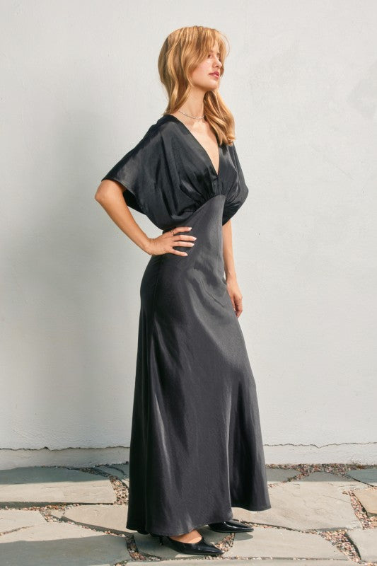 Like Butter Satin Blouson Maxi Dress