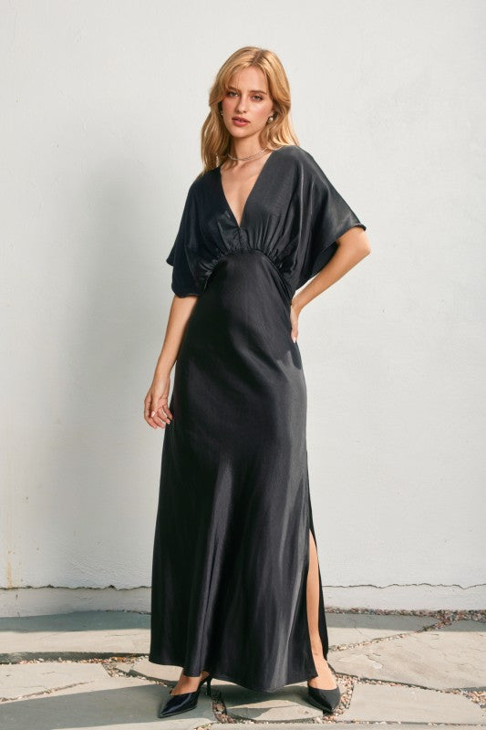 Like Butter Satin Blouson Maxi Dress