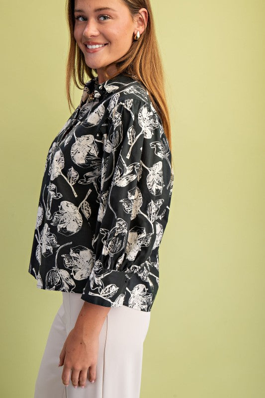 Sketch Floral Print Button Down