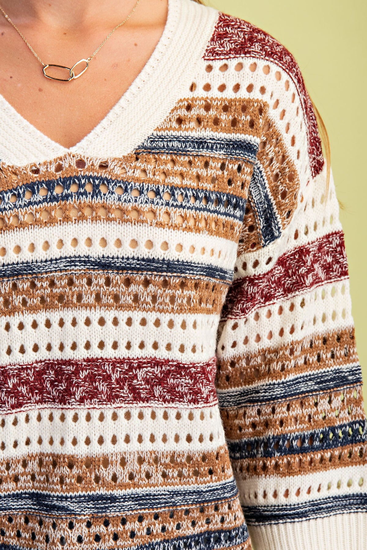 Striped Crochet Knit Sweater