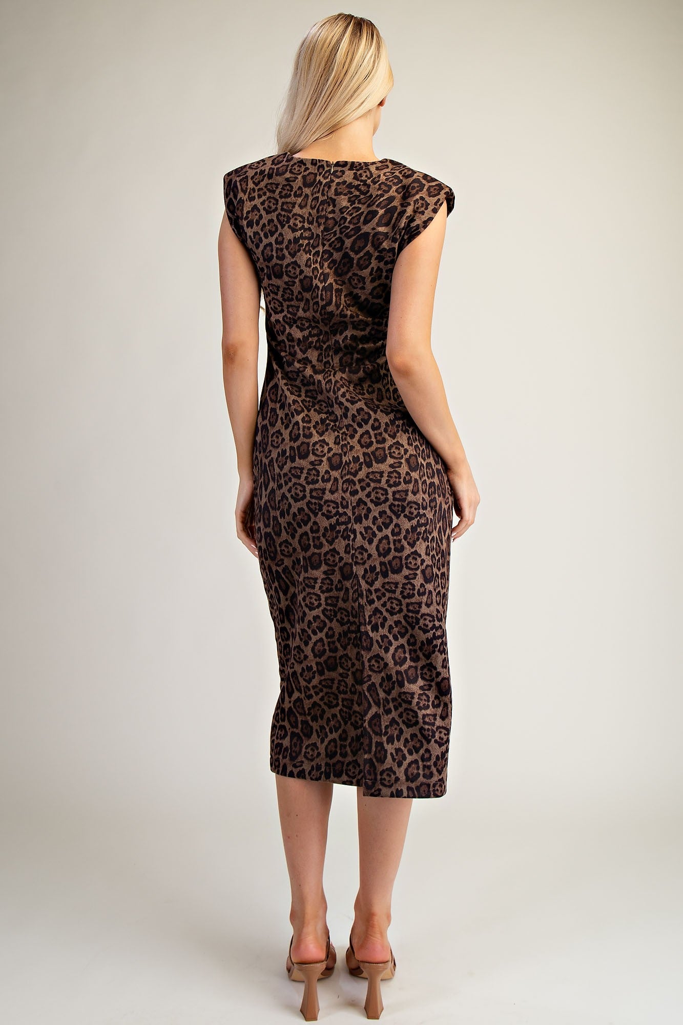 Leopard Luxe Padded Shoulder Midi Dress