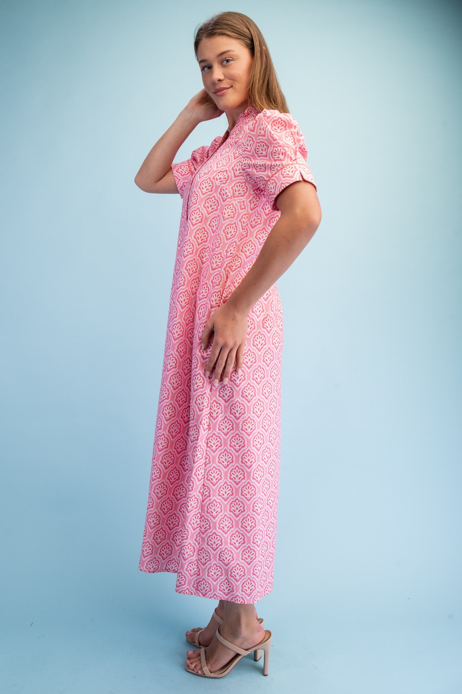 Bright Printed Button Down Midi Dress