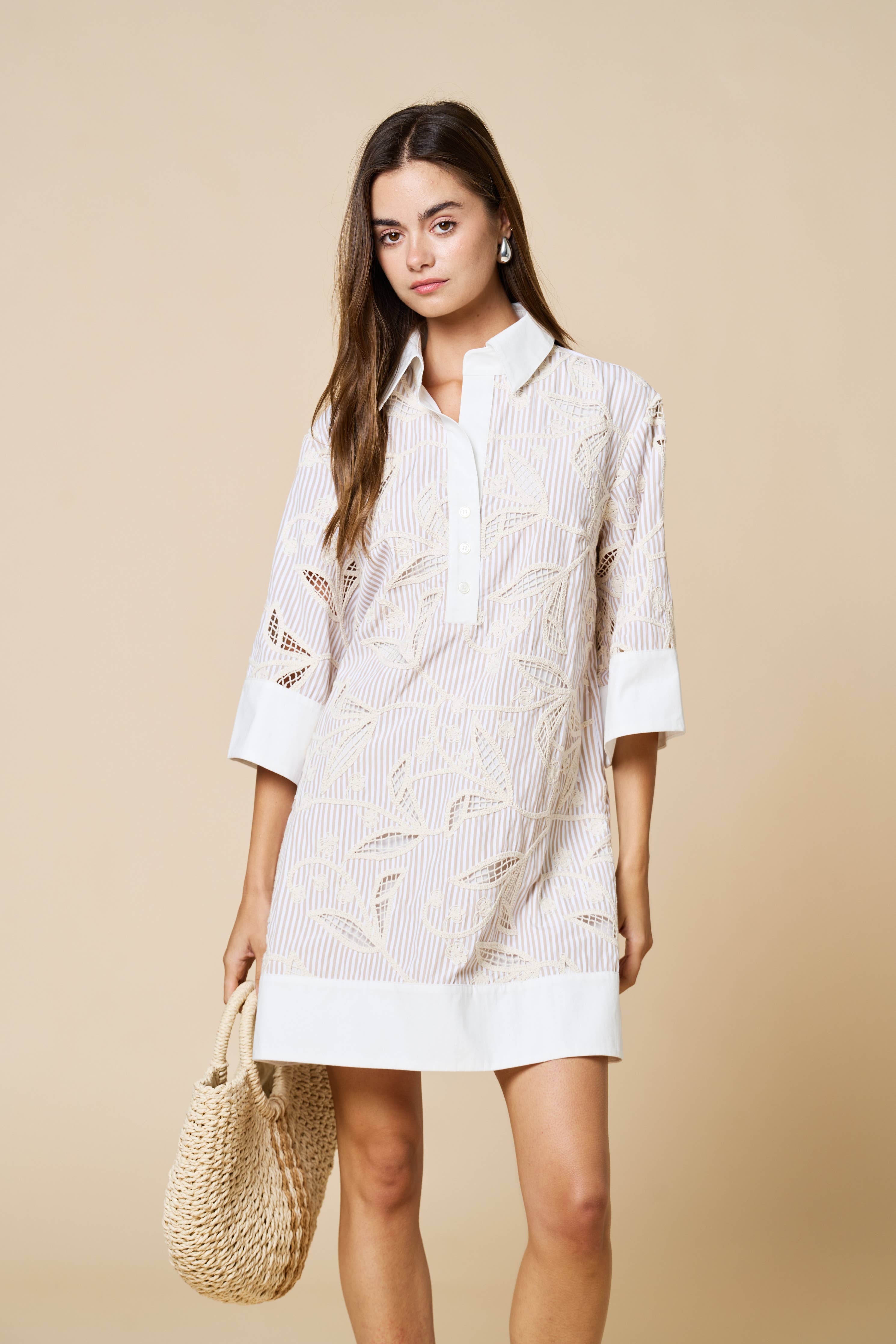 Mable Embroidery Contrast Shirt Dress