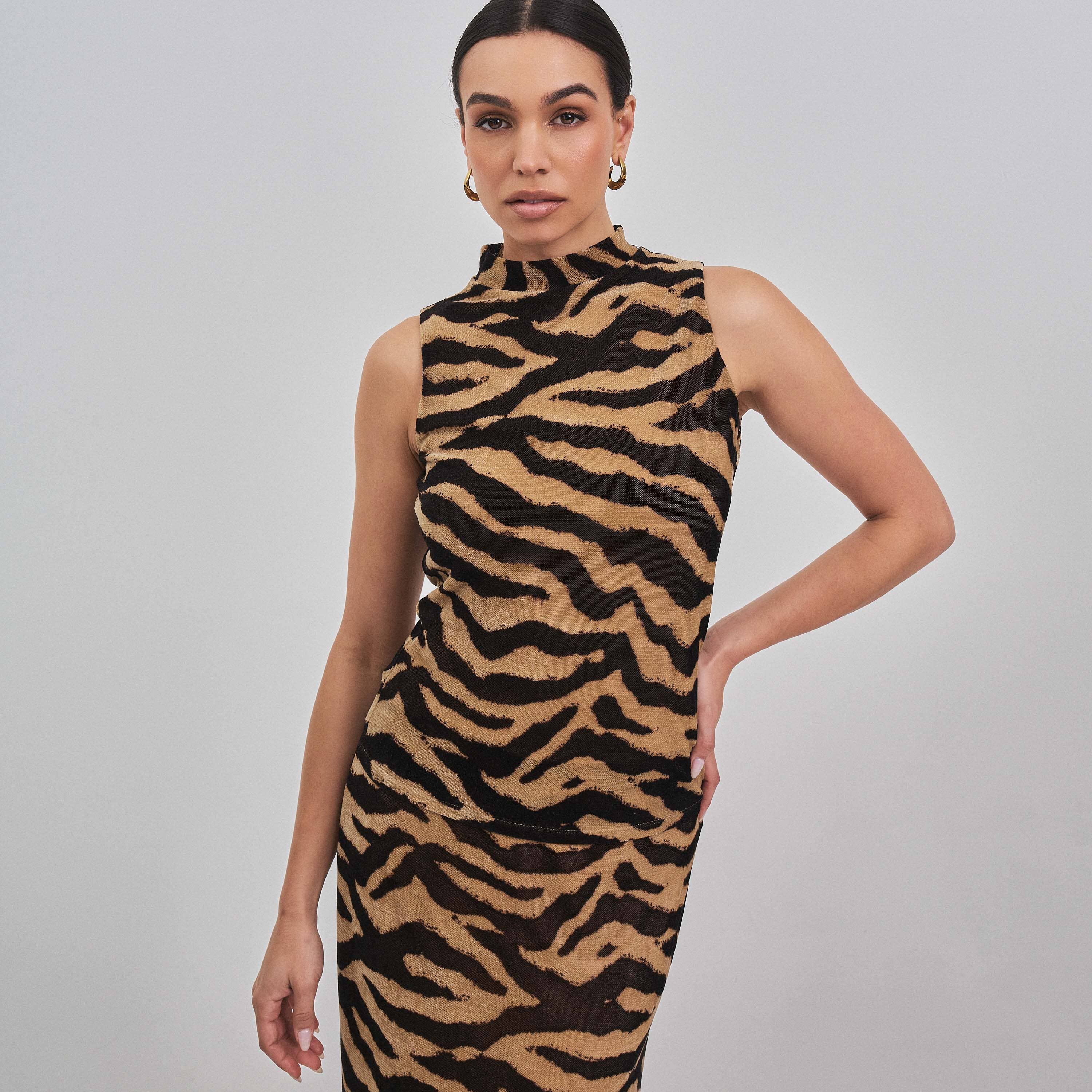 Zebra print mock neck top