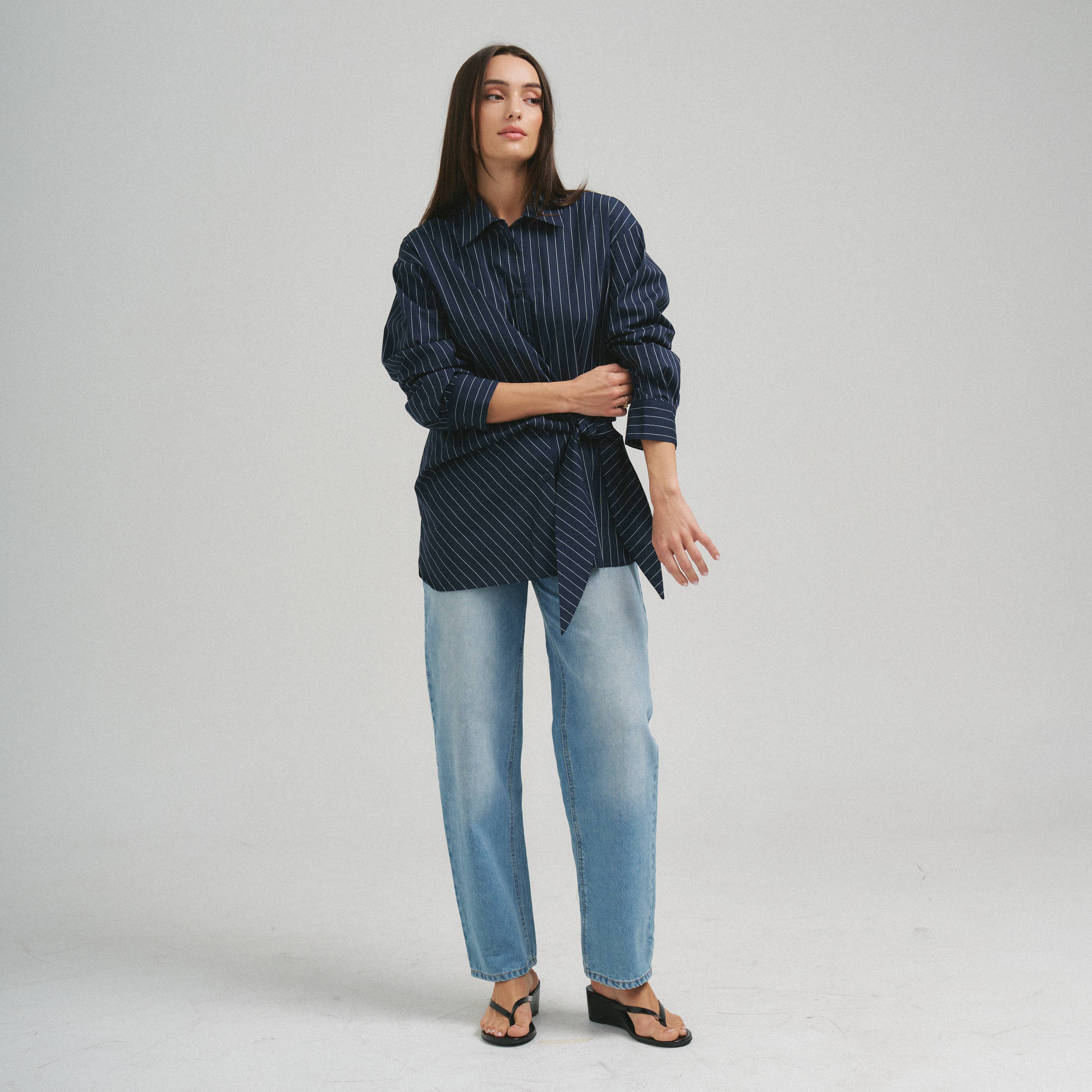 Asymmetrical tie waist shirt