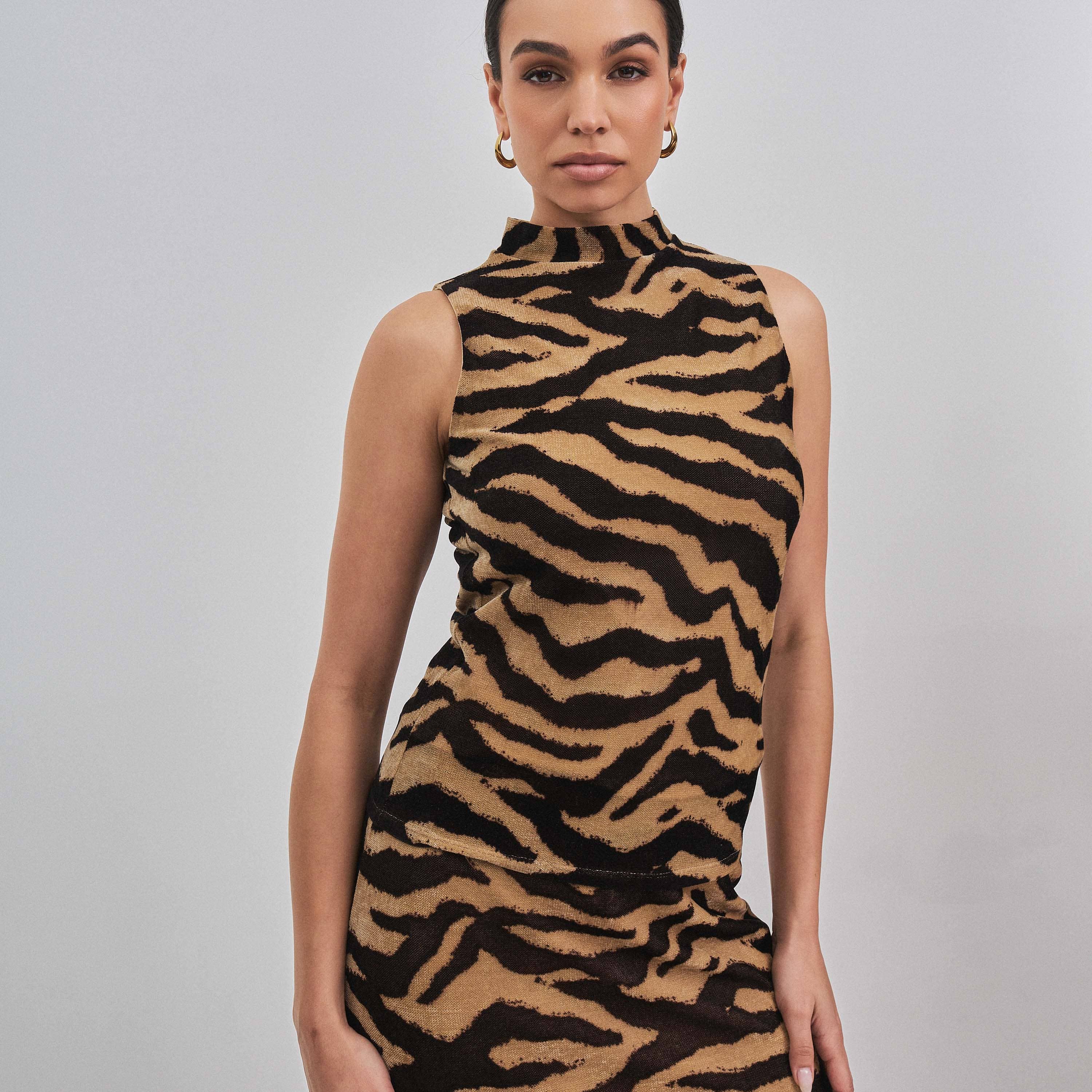 Zebra print mock neck top