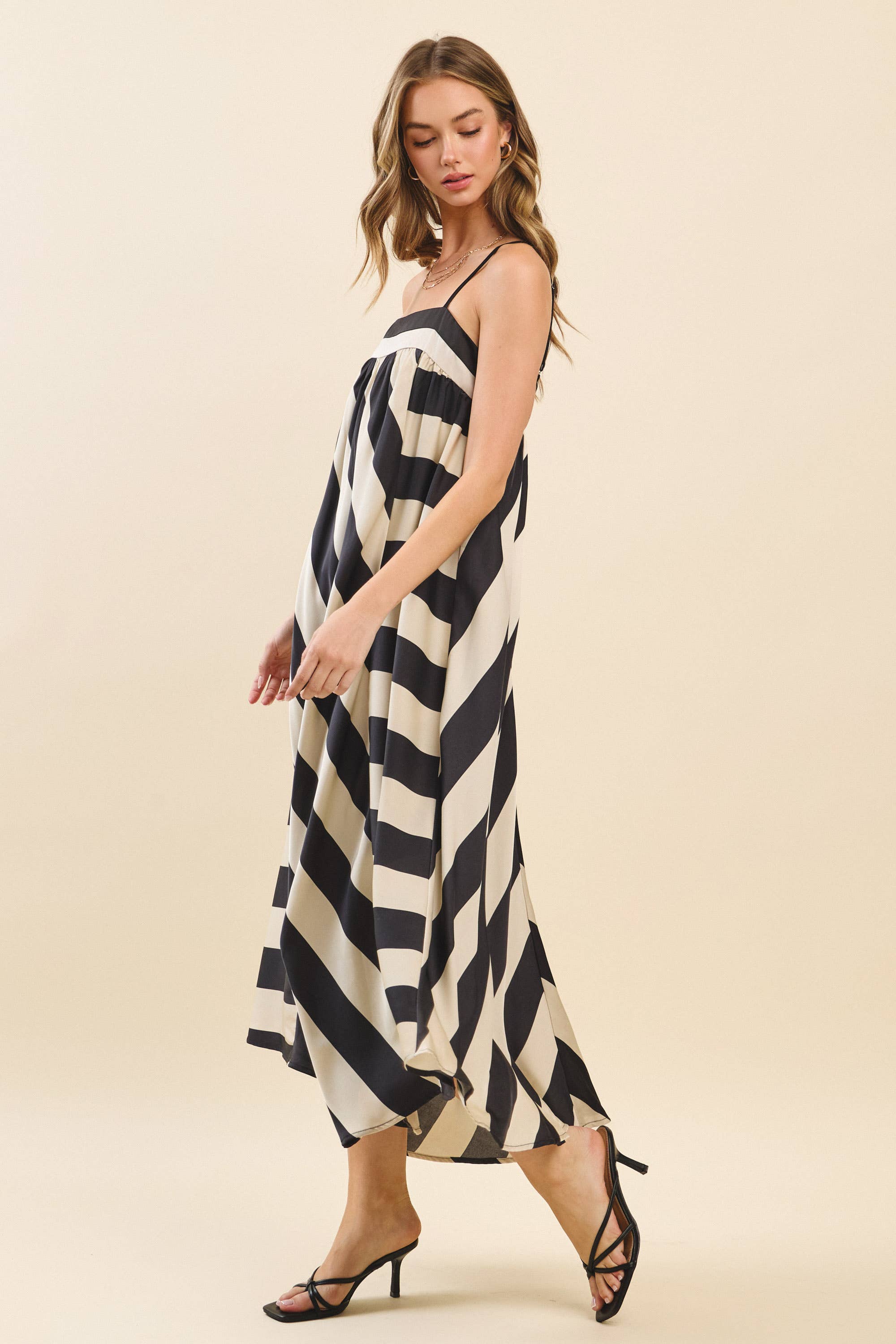 Bold Stripes Adjustable Straps Flowy Maxi Dress