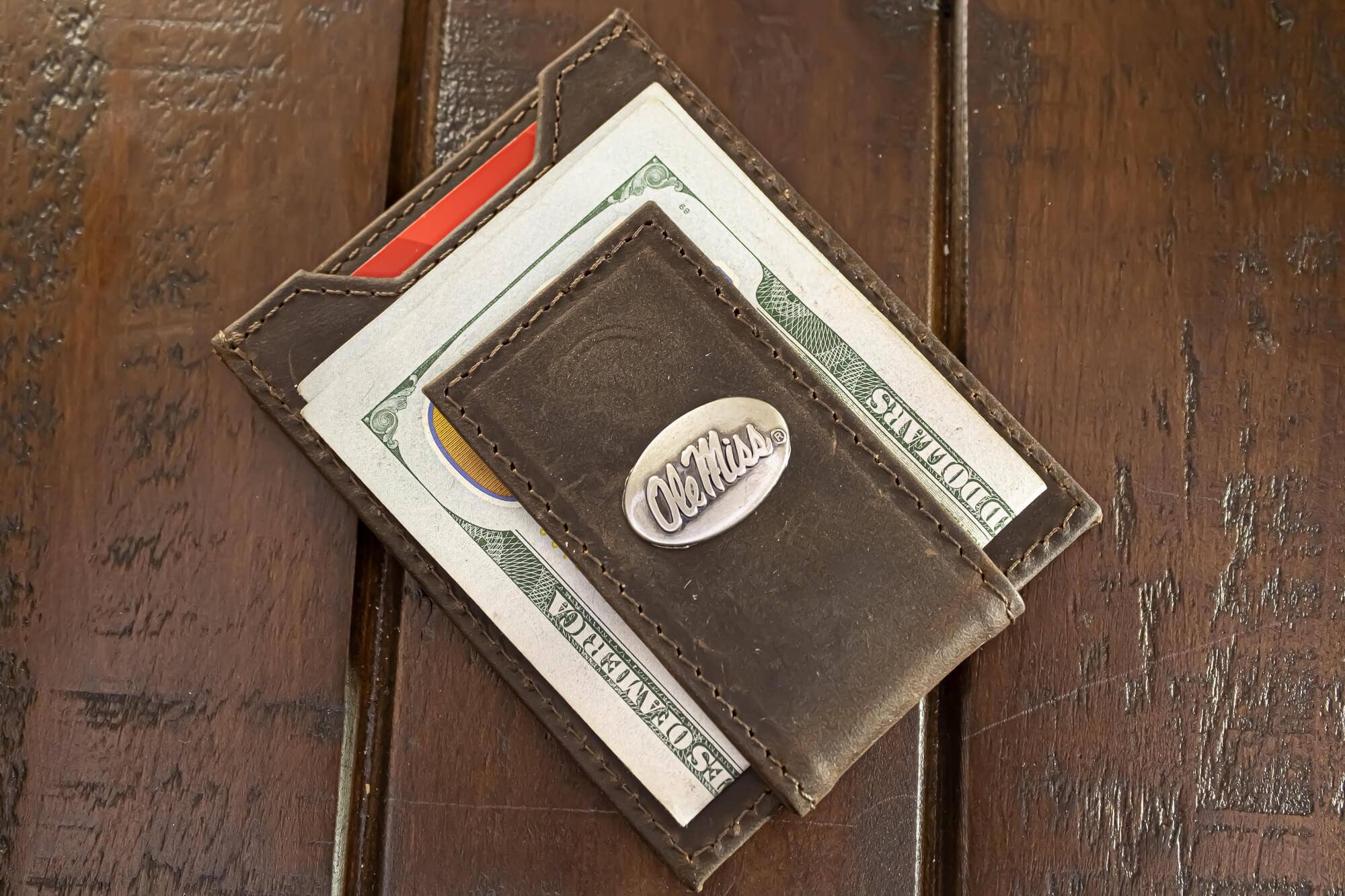 Ole Miss Rebels Men's Magnetic Front Pocket Leather Wallet.