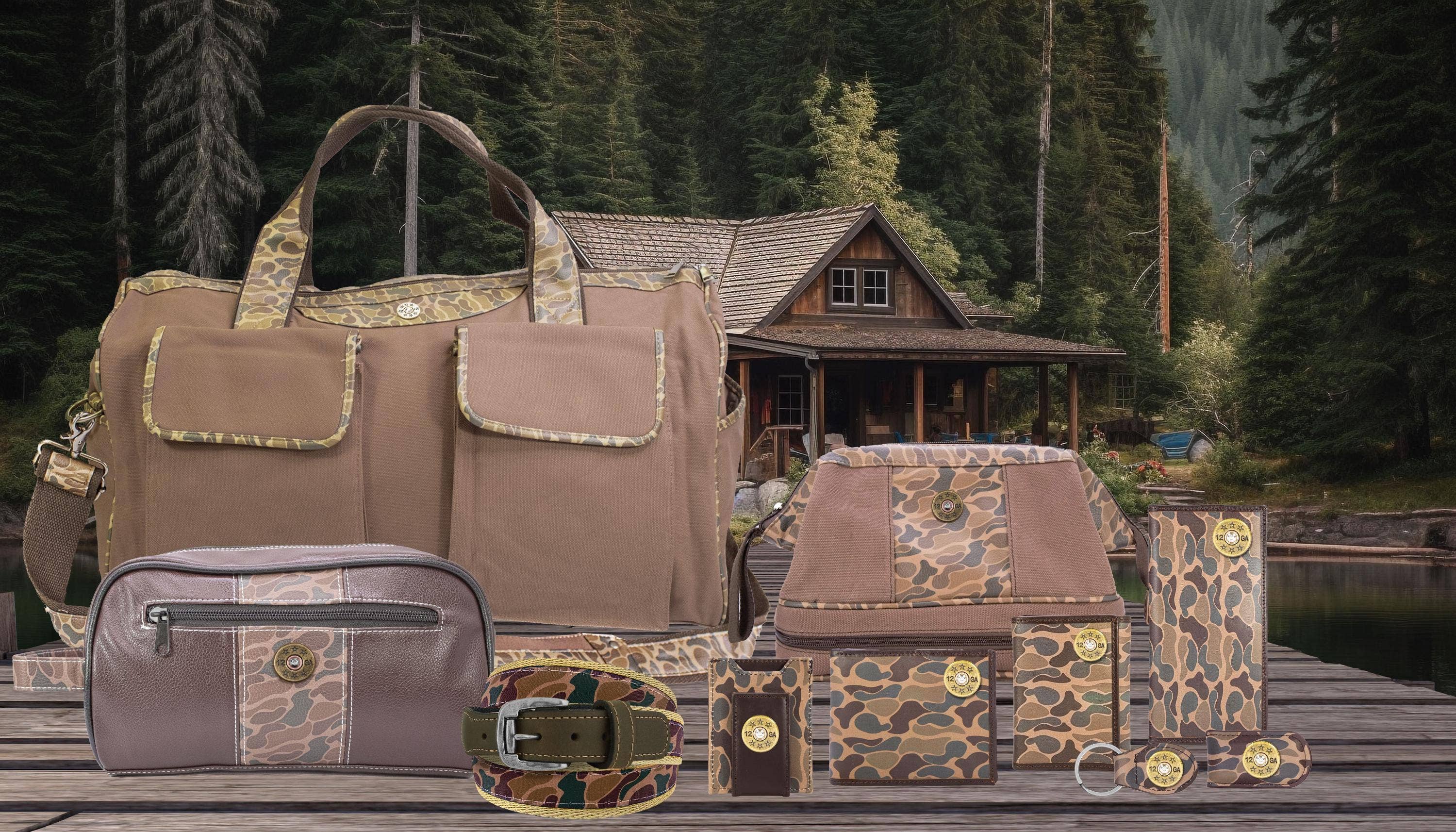 Shot Shell Brown Waxed Canvas Old School Camo Men's Toiletry Dopp Bag.