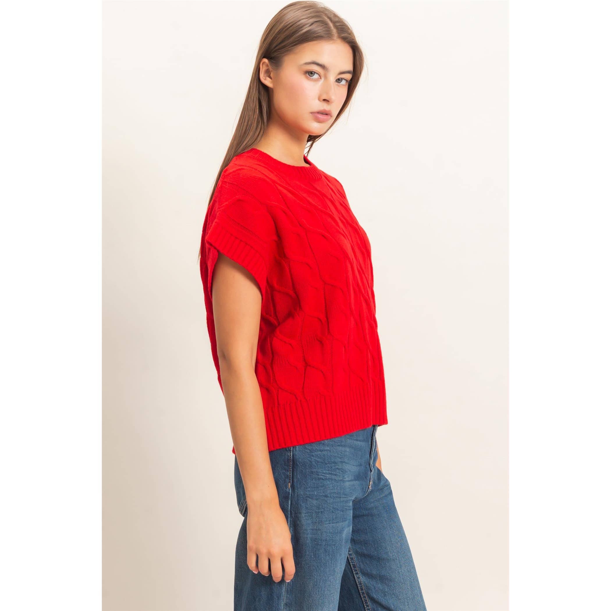 Cable Knit Cap Sleeve Sweater