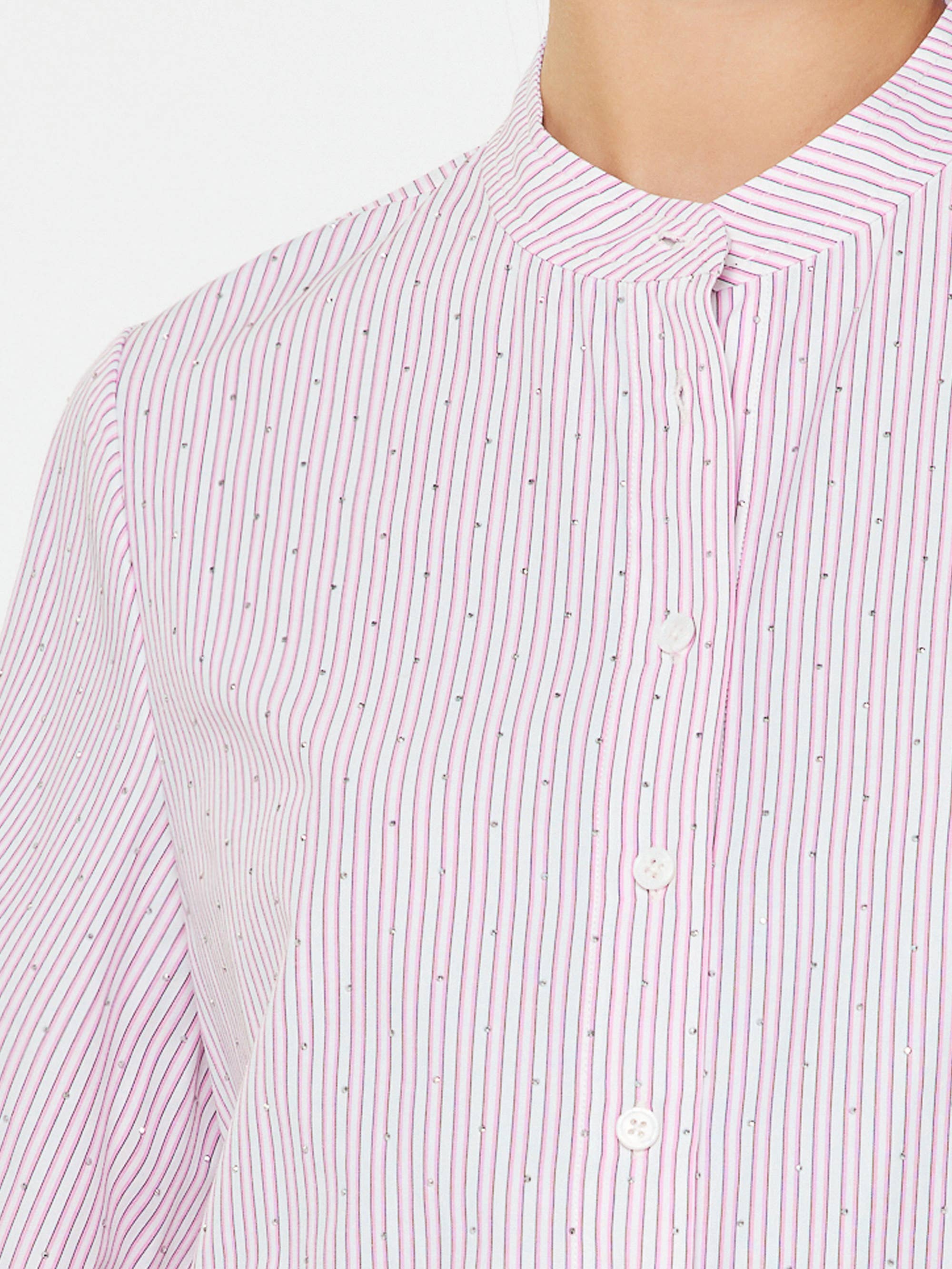 Striped Rhinestone Mandarin Collar Shirt