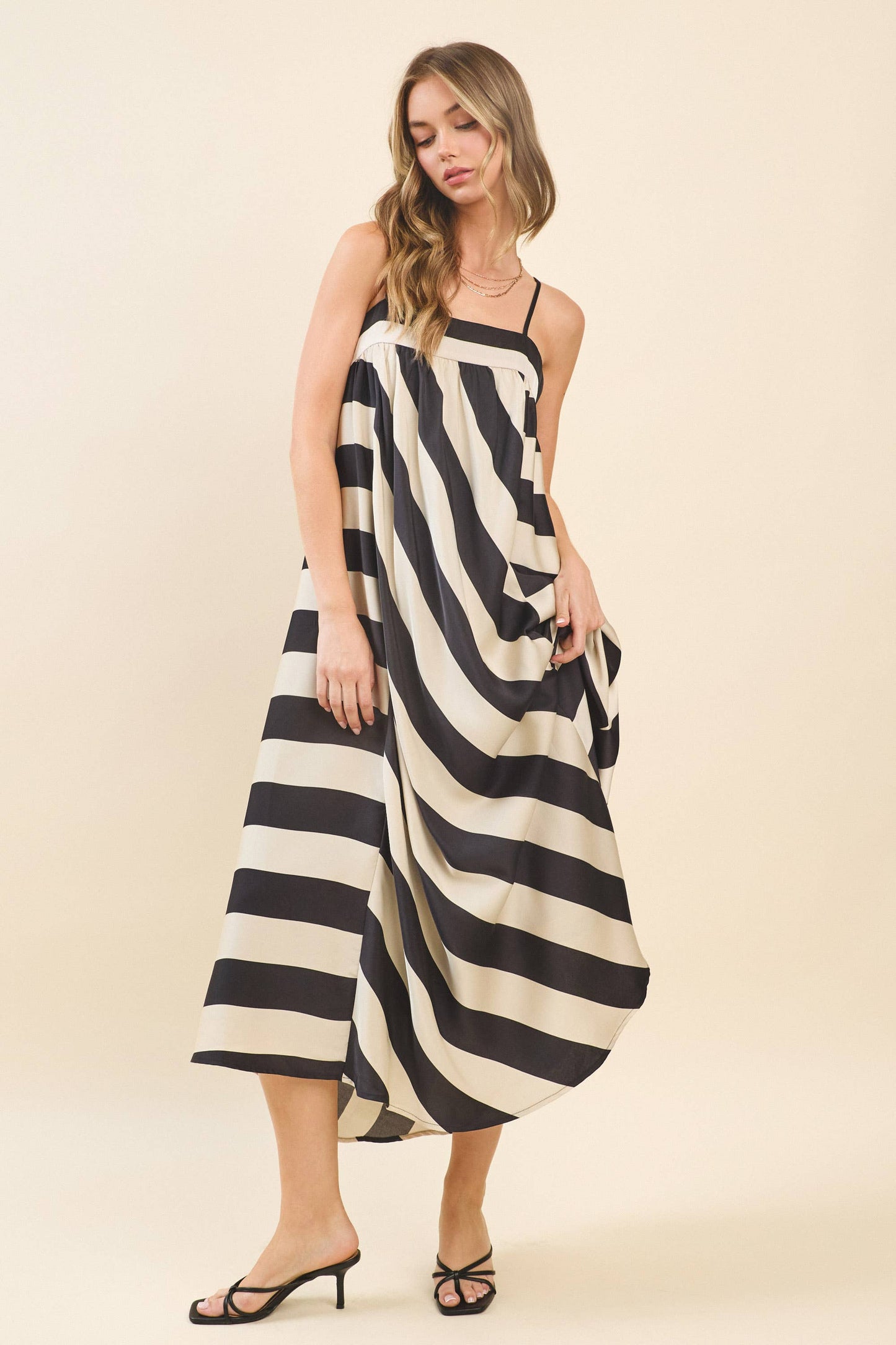 Bold Stripes Adjustable Straps Flowy Maxi Dress