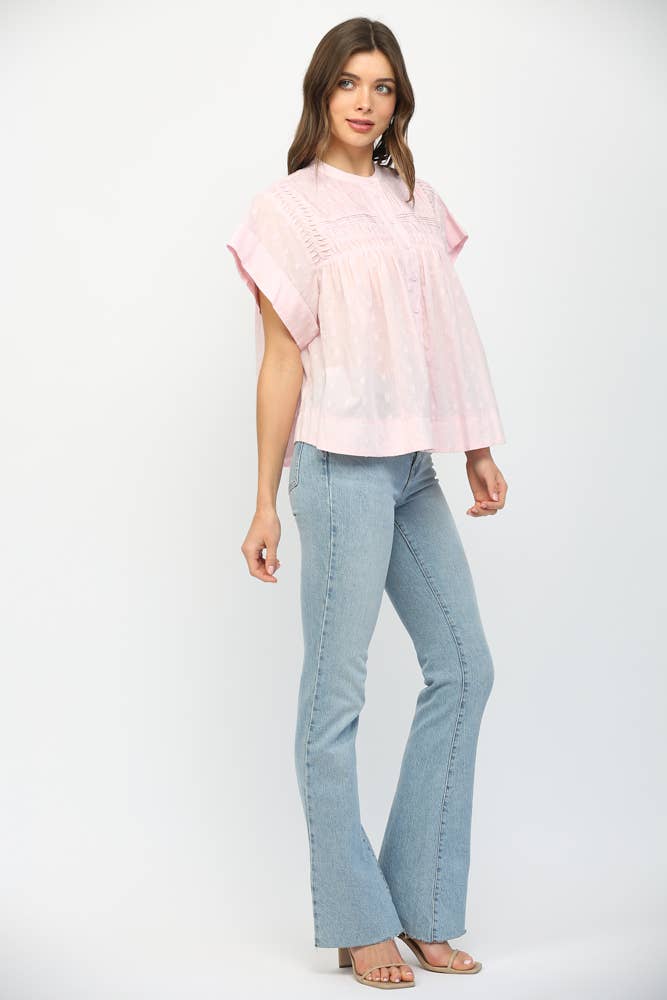 SLEEVLESS RUFFLED BUTTON UP TOP