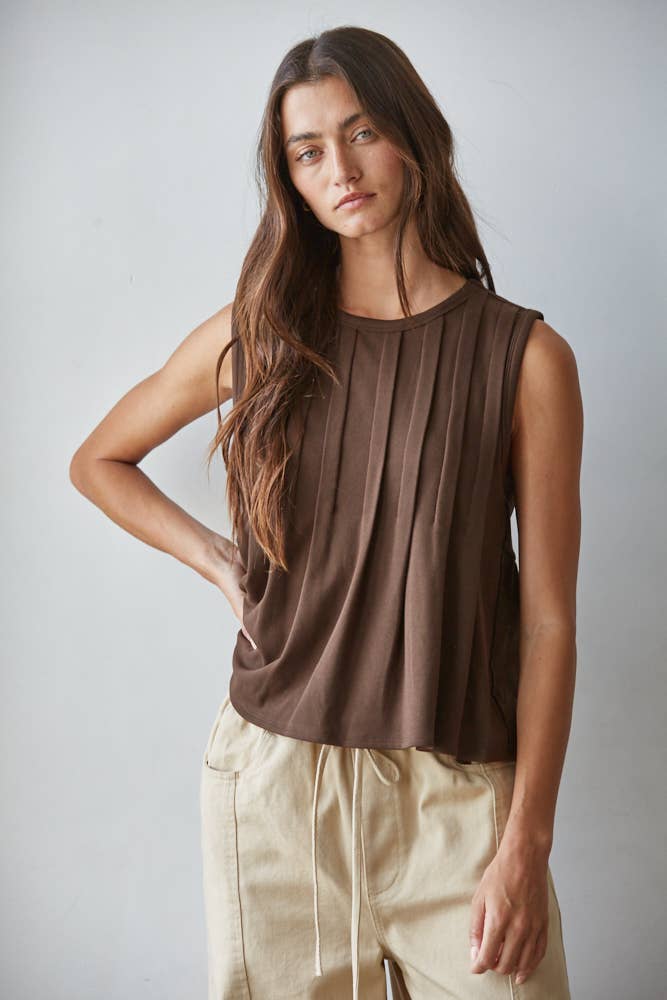 Knit Rayon Spandex Jersey Round Neck Sleeveless Top
