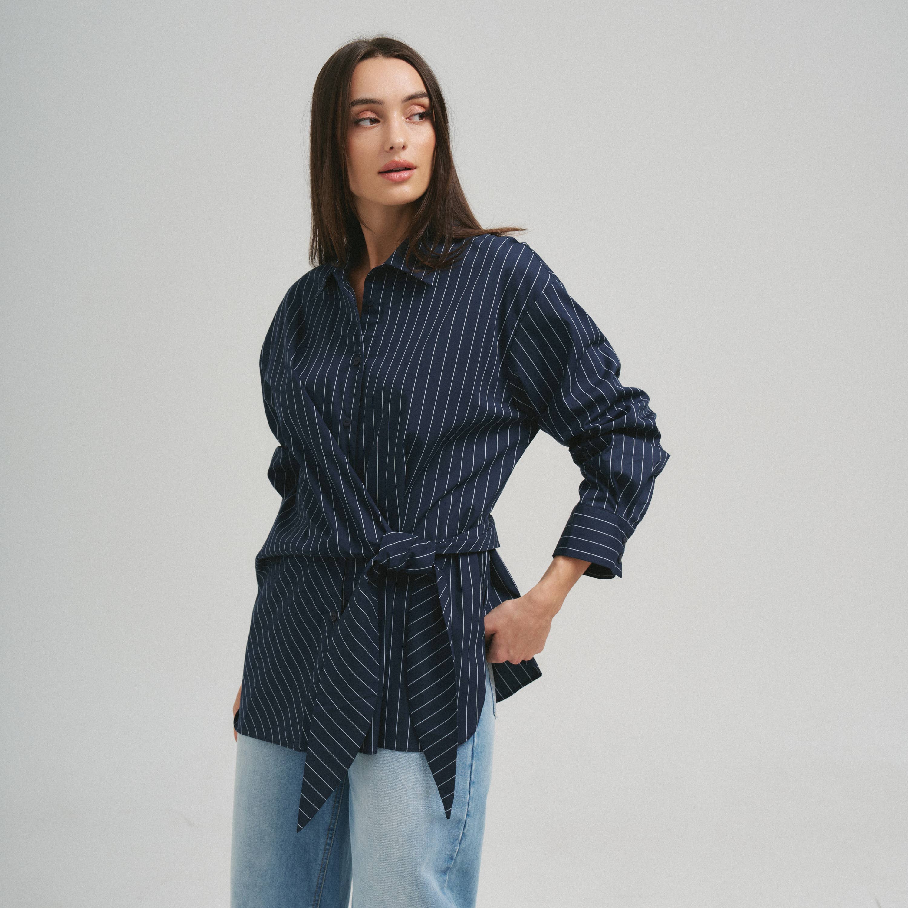Asymmetrical tie waist shirt