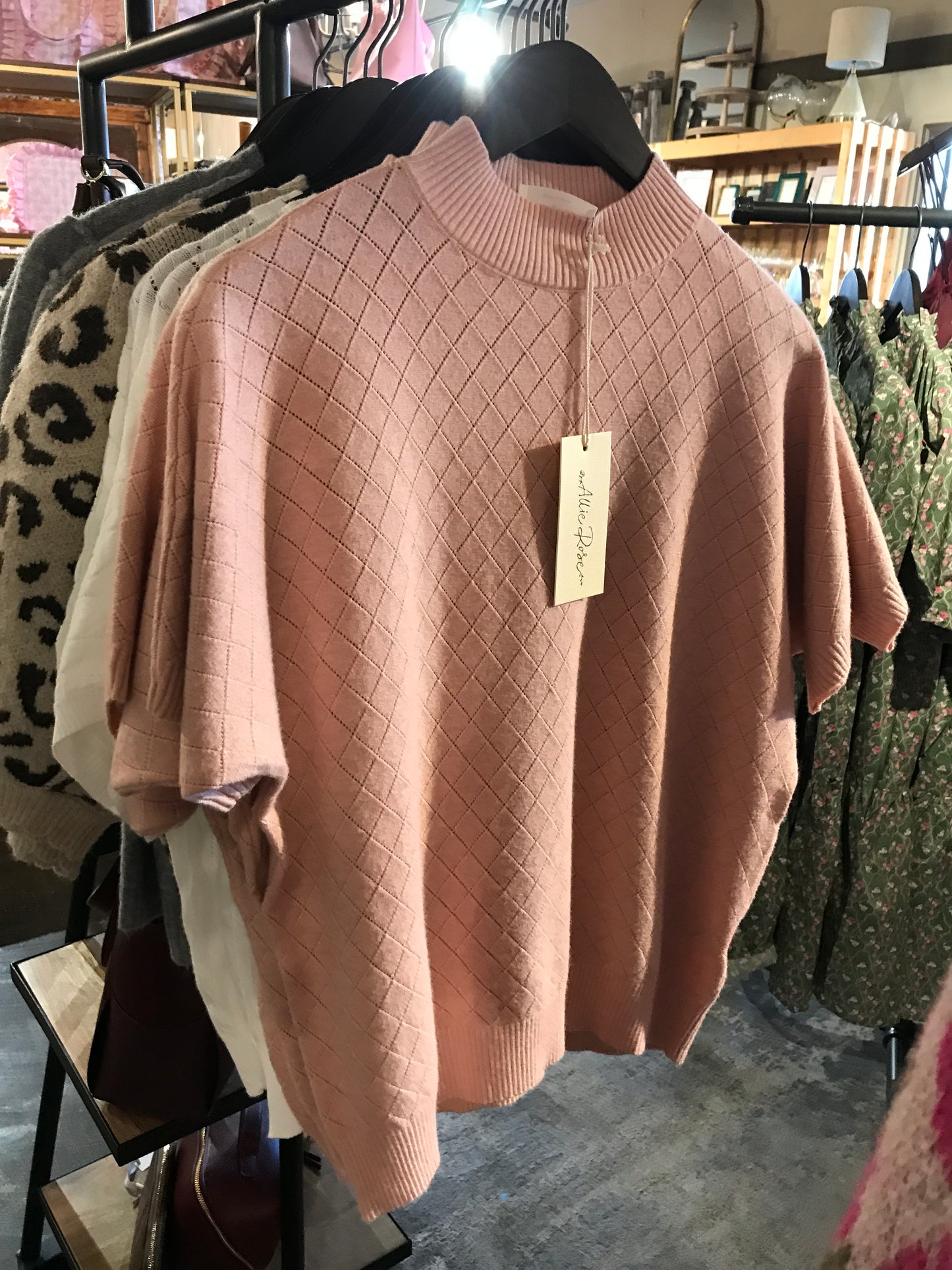 Crosshatch stitch pattern mock neck
