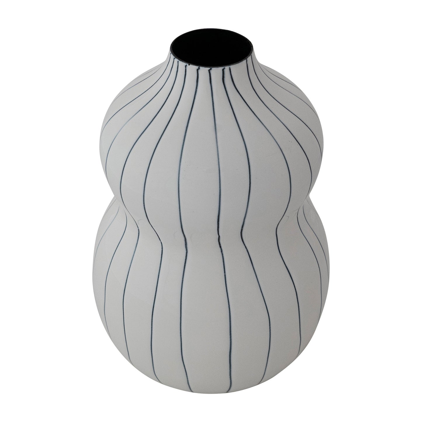 Enameled Metal Organic Striped Vase, White & Blue