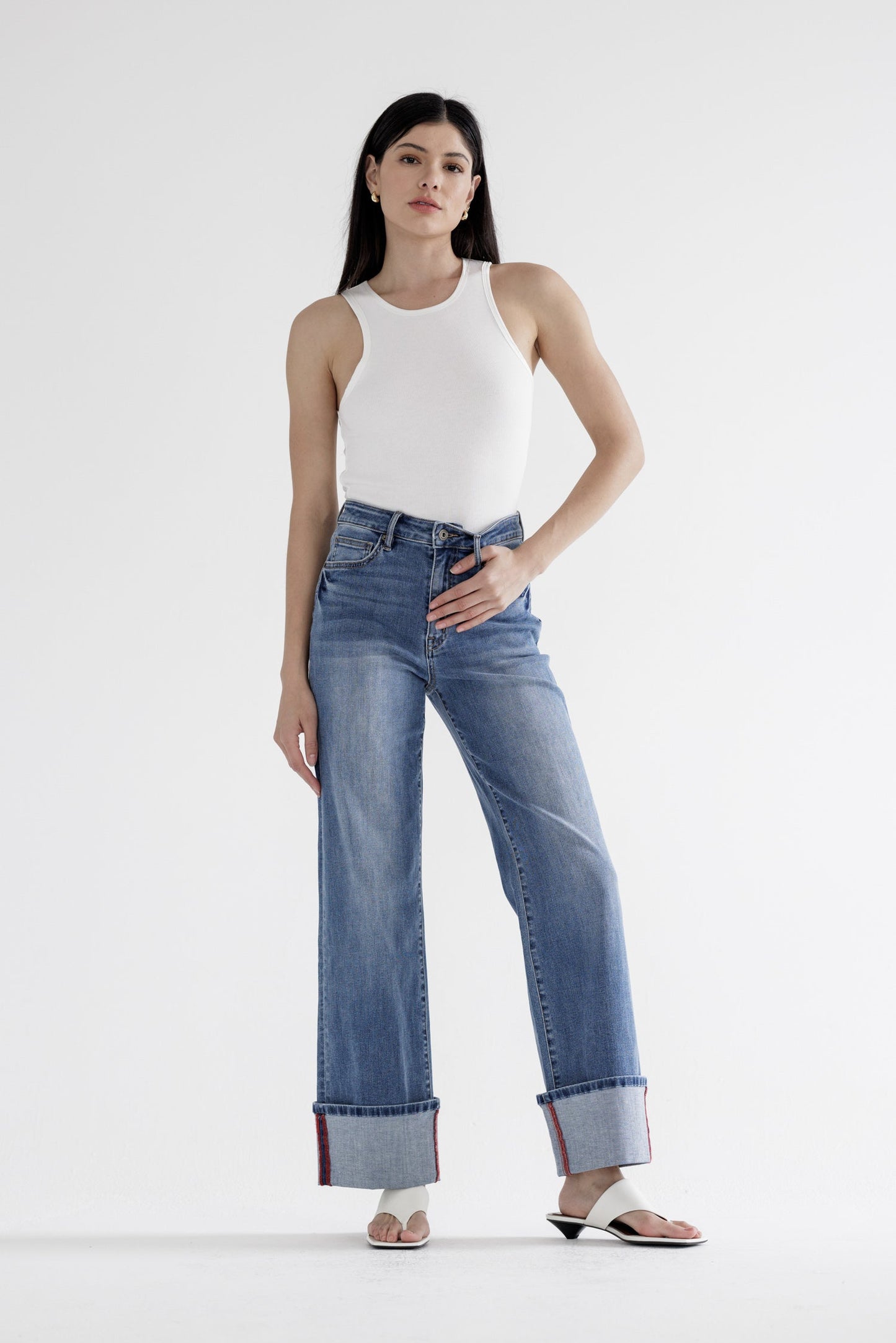 HIGH RISE WIDE LEG WITH CUFF HEM
