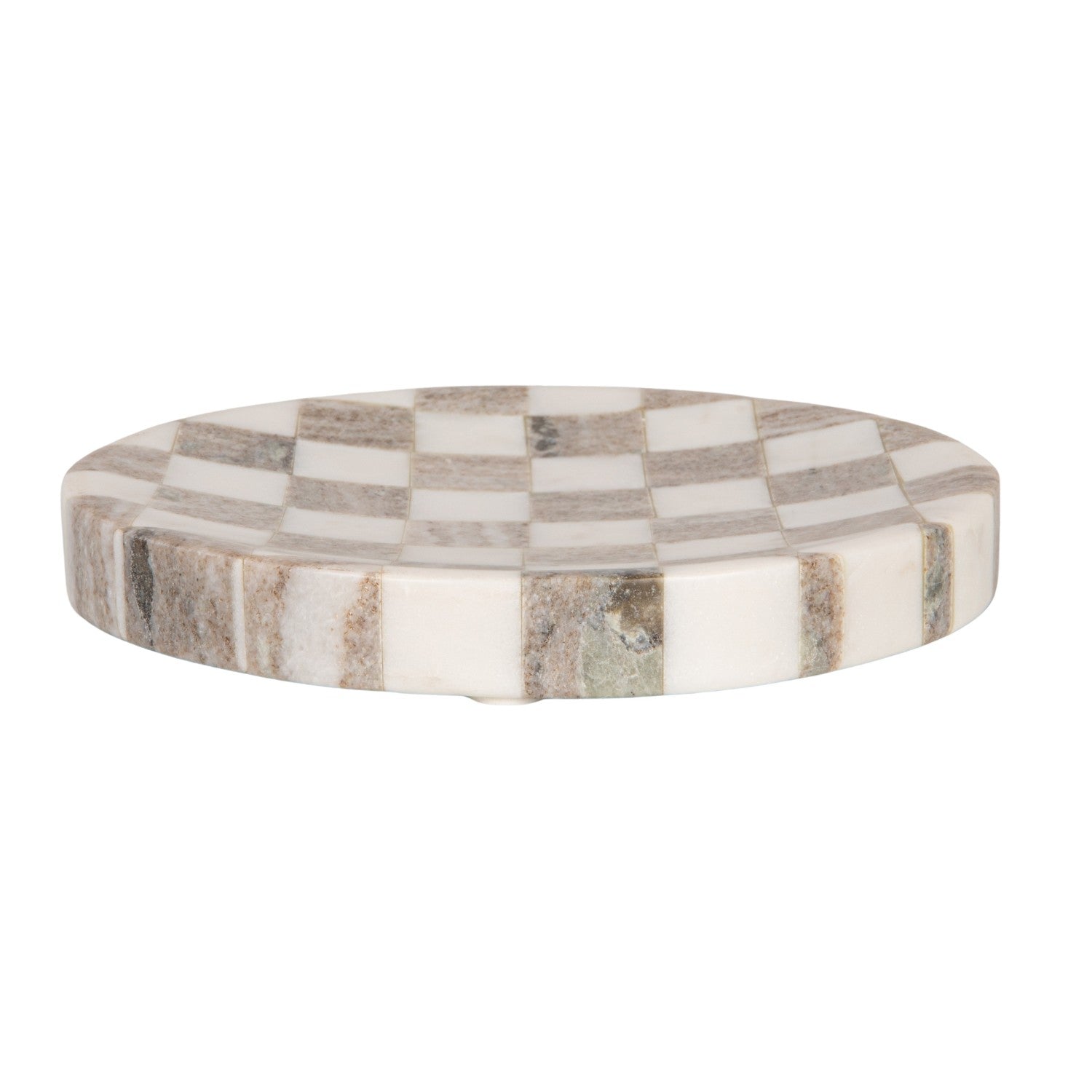 Marble Checkered Cheese/Serving Tray, Buff Color & White