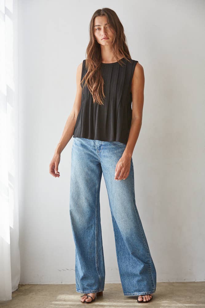 Knit Rayon Spandex Jersey Round Neck Sleeveless Top