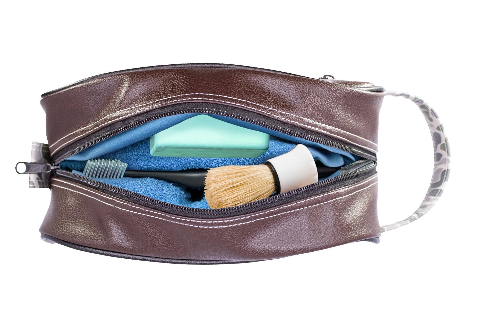 Mallard Brown Pebble Old School Camo Men's Toiletry Dopp Bag.