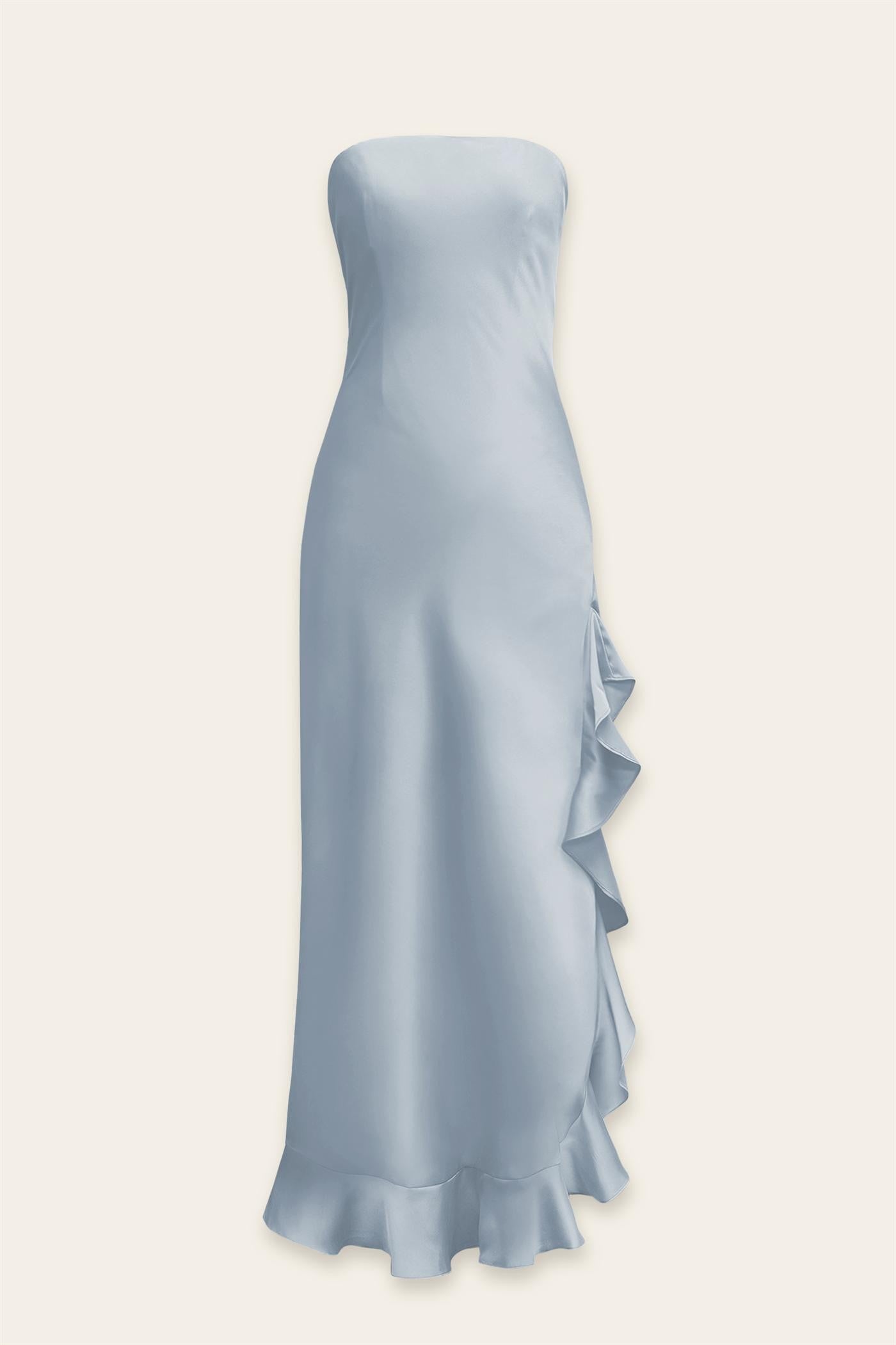 Going Out Strapless Ruffled Slit Maxi Dress