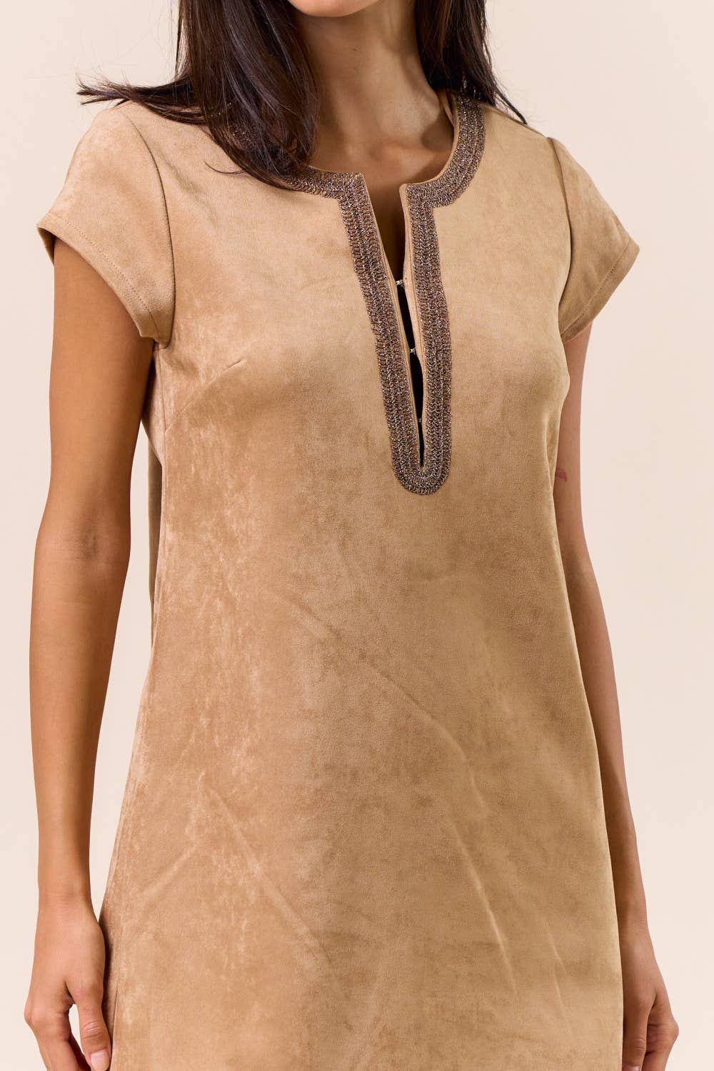 Suede V-Neck Dress
