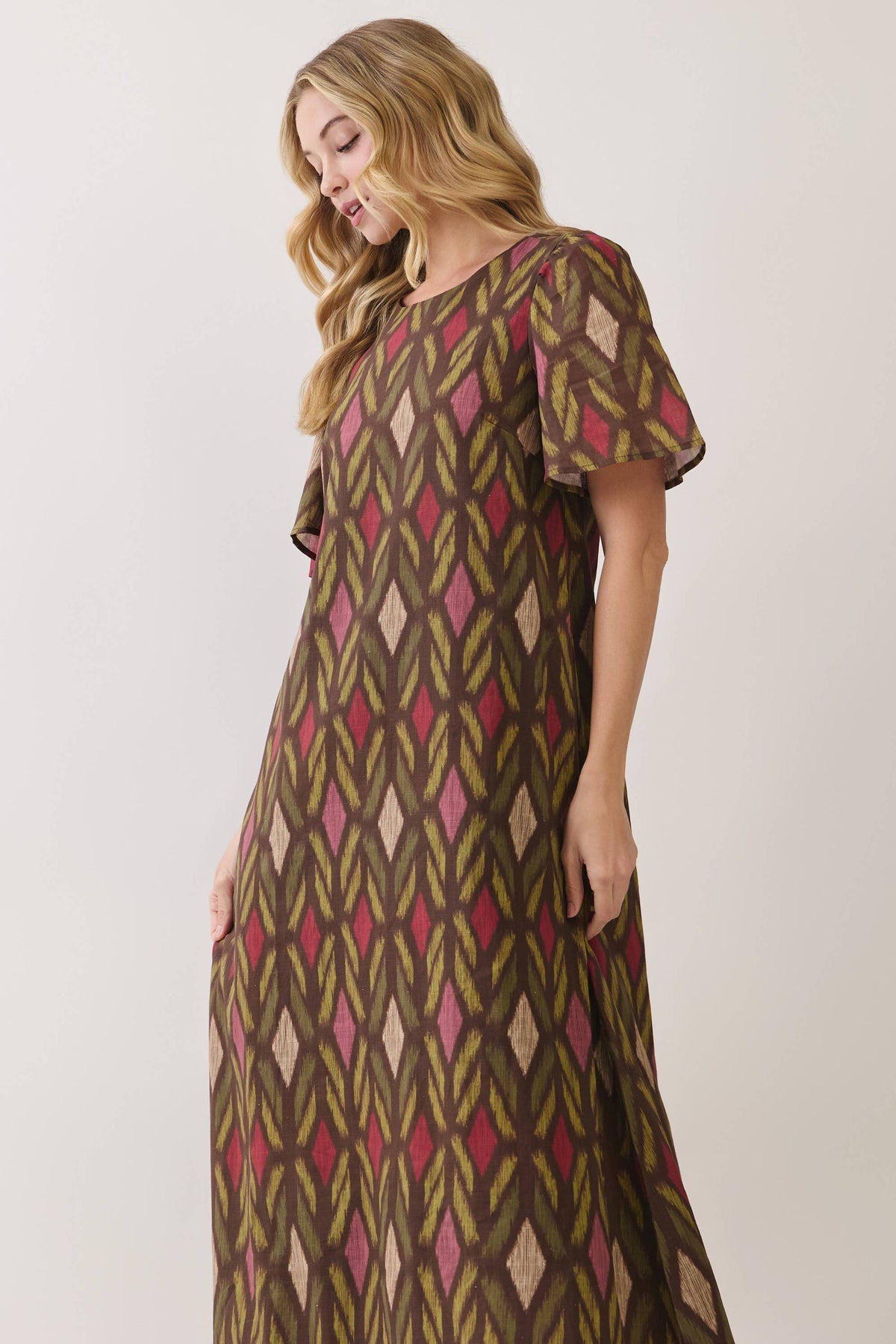 Geometric Print Fringe Hem Maxi Dress