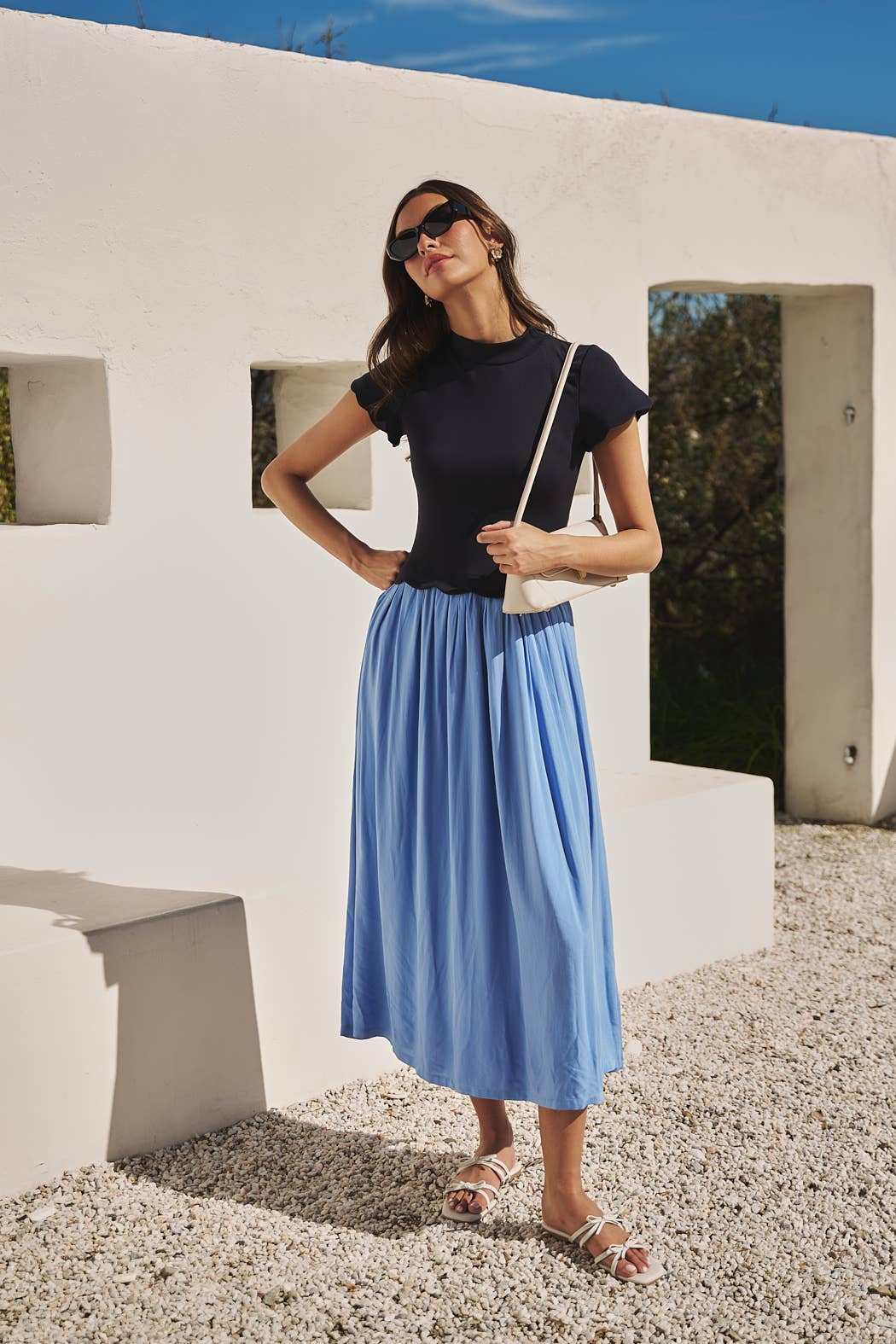 Marby Scallop Contrast Midi Dress