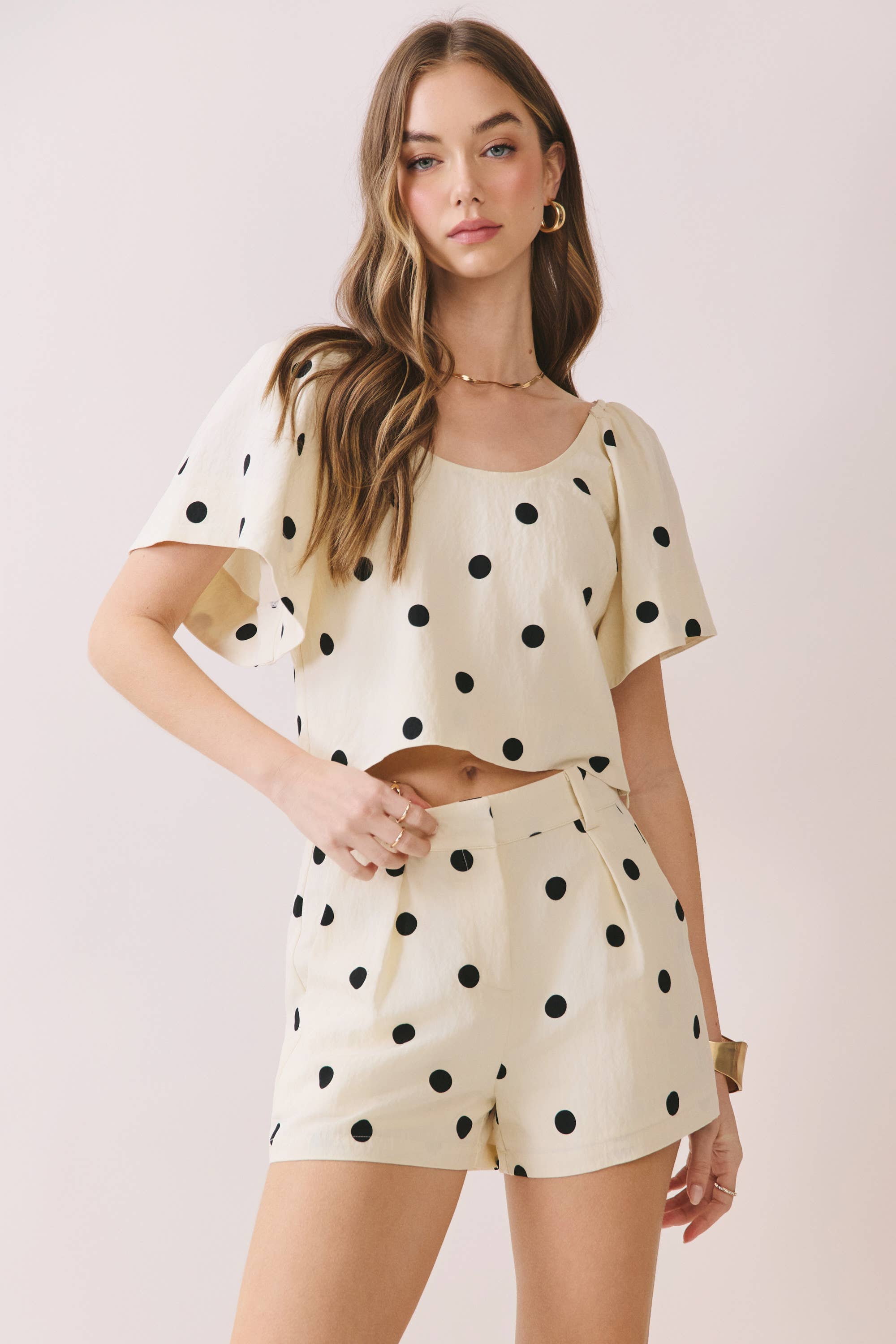 Polka Dot High Rise Pleated Detail Tailored Shorts