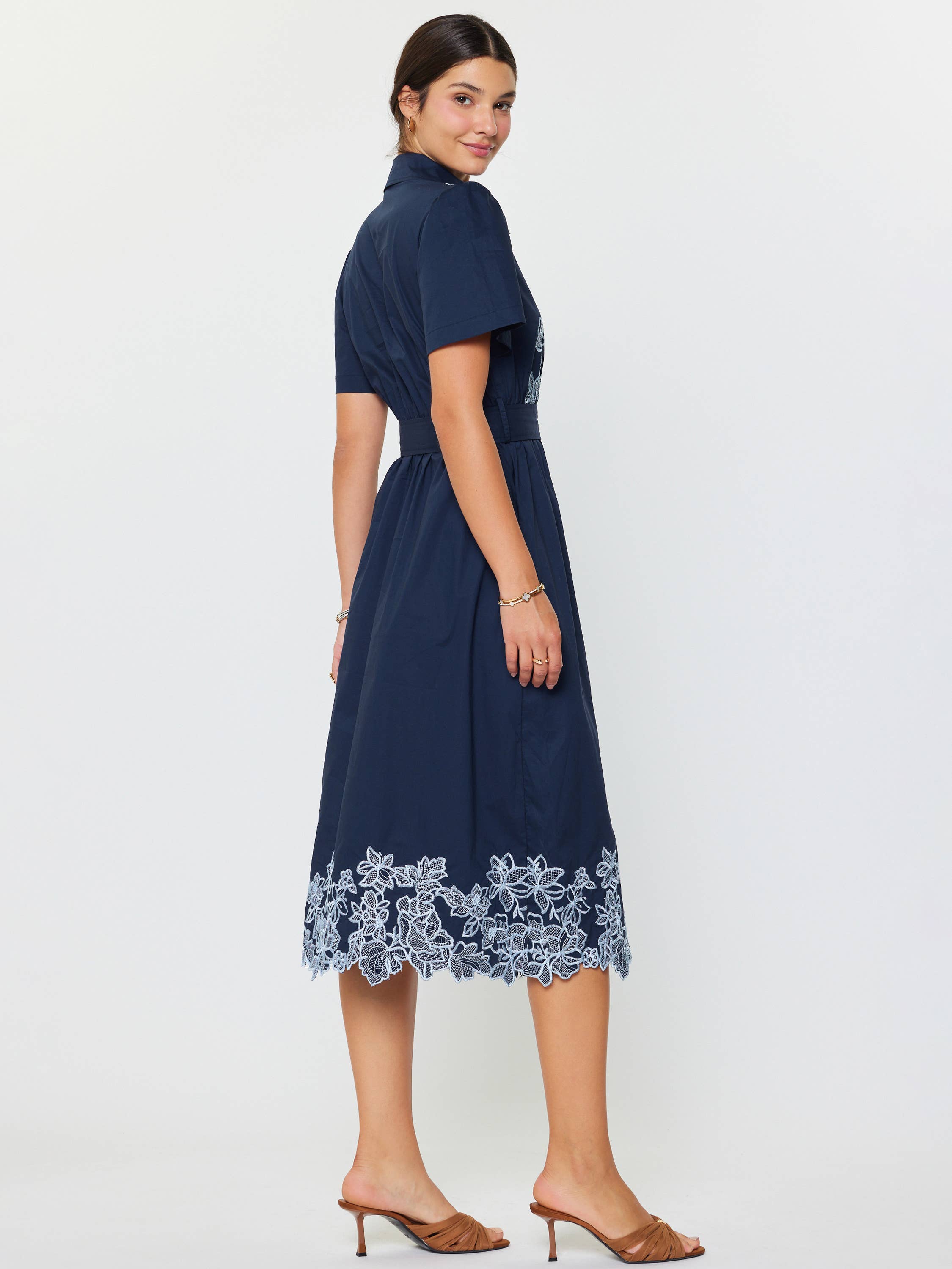 Embroidered Button Down Midi Dress