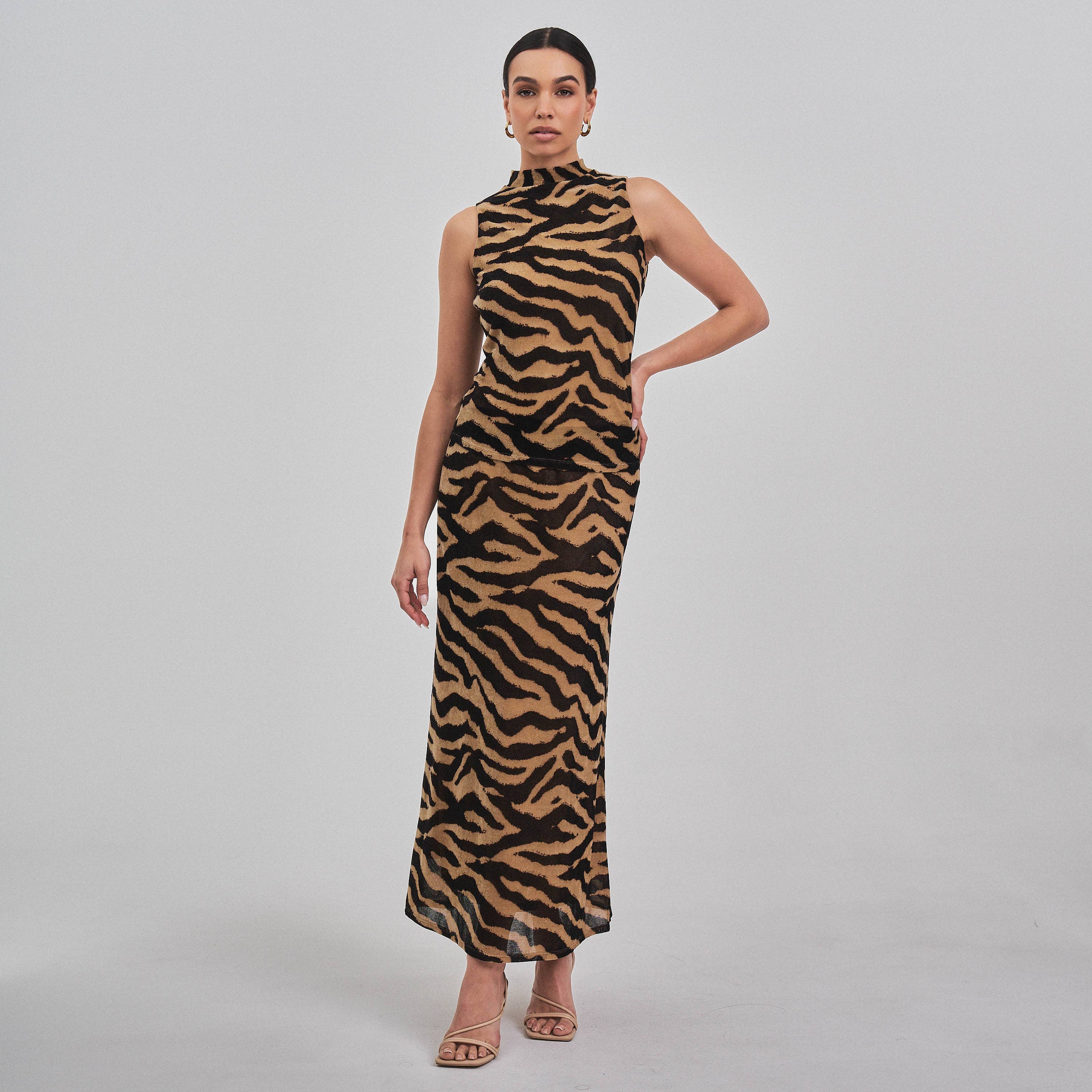 Zebra print mock neck top