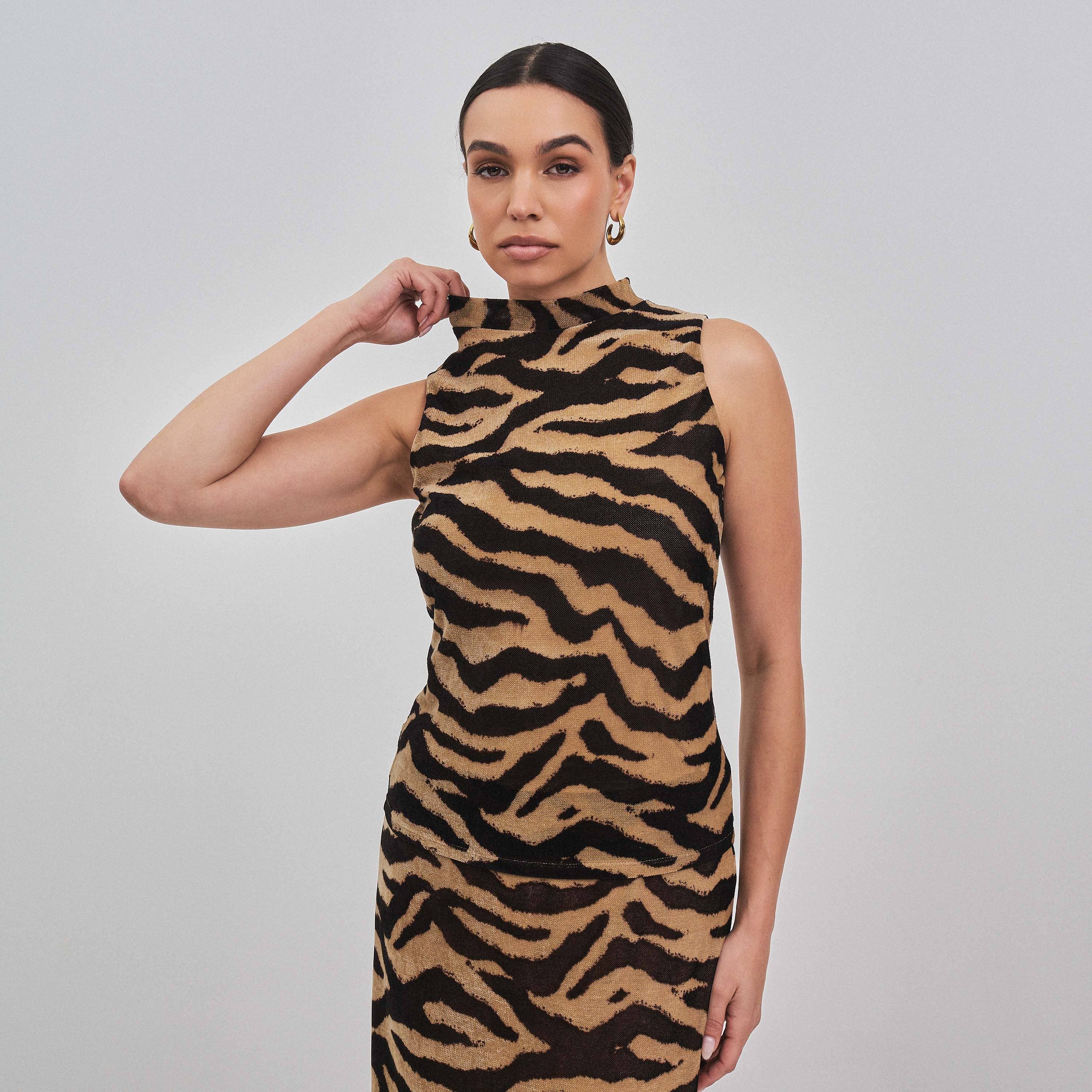 Zebra print mock neck top