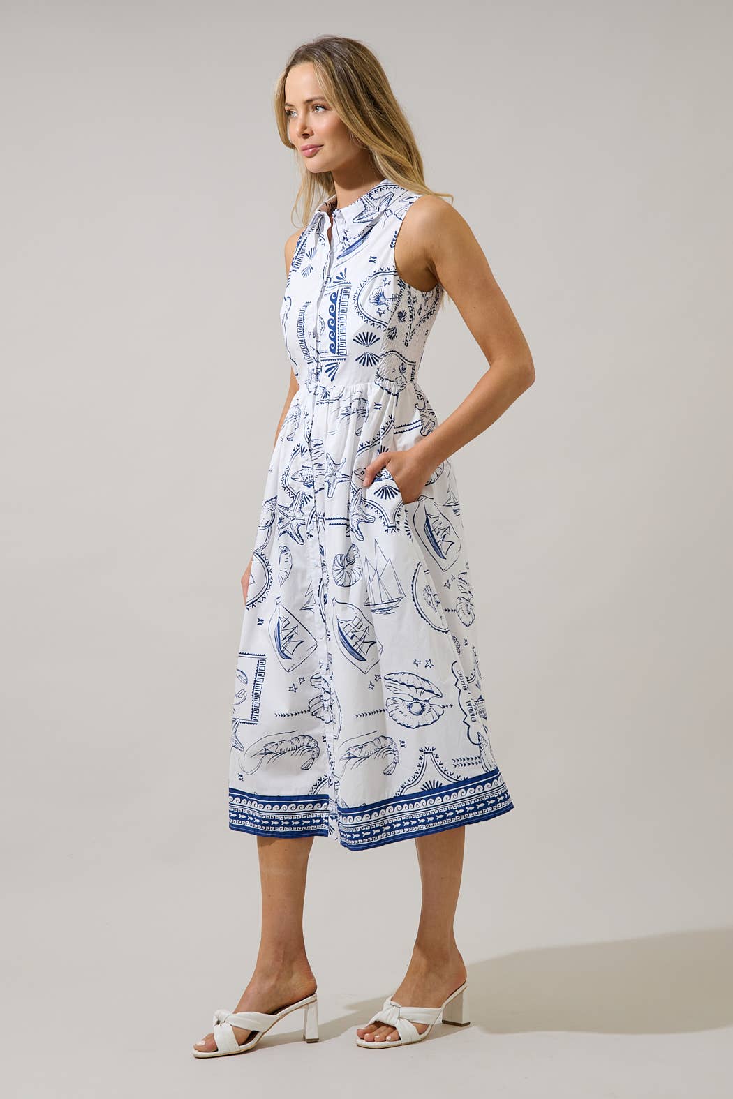 Catie Button Down Midi Dress Seaside
