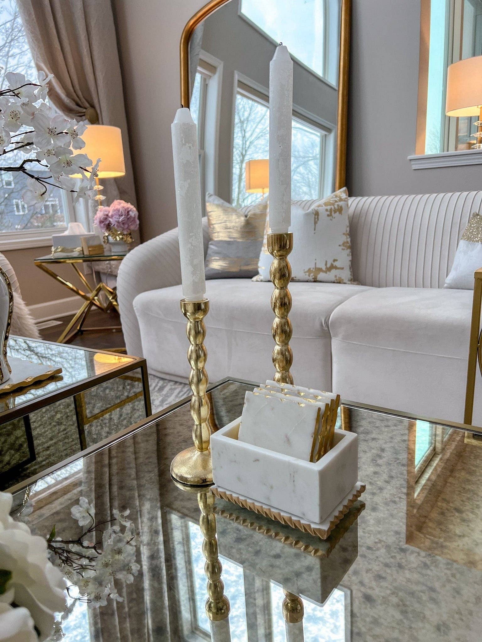 White Marble Decorative Box W/ Cover Gold Dimensional Border