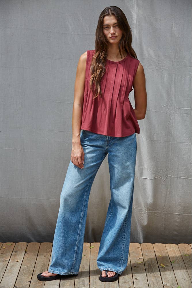 Knit Rayon Spandex Jersey Round Neck Sleeveless Top