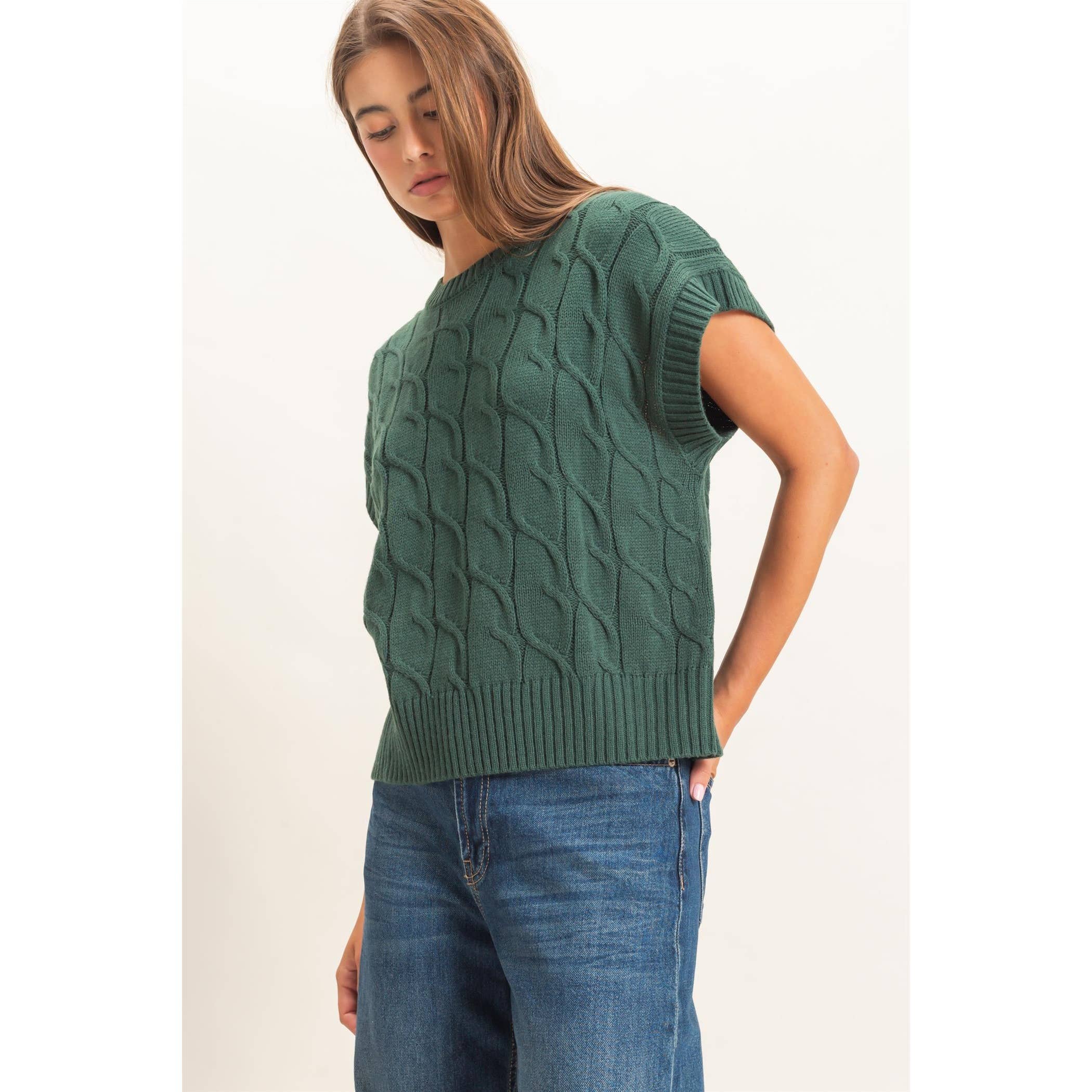 Cable Knit Cap Sleeve Sweater
