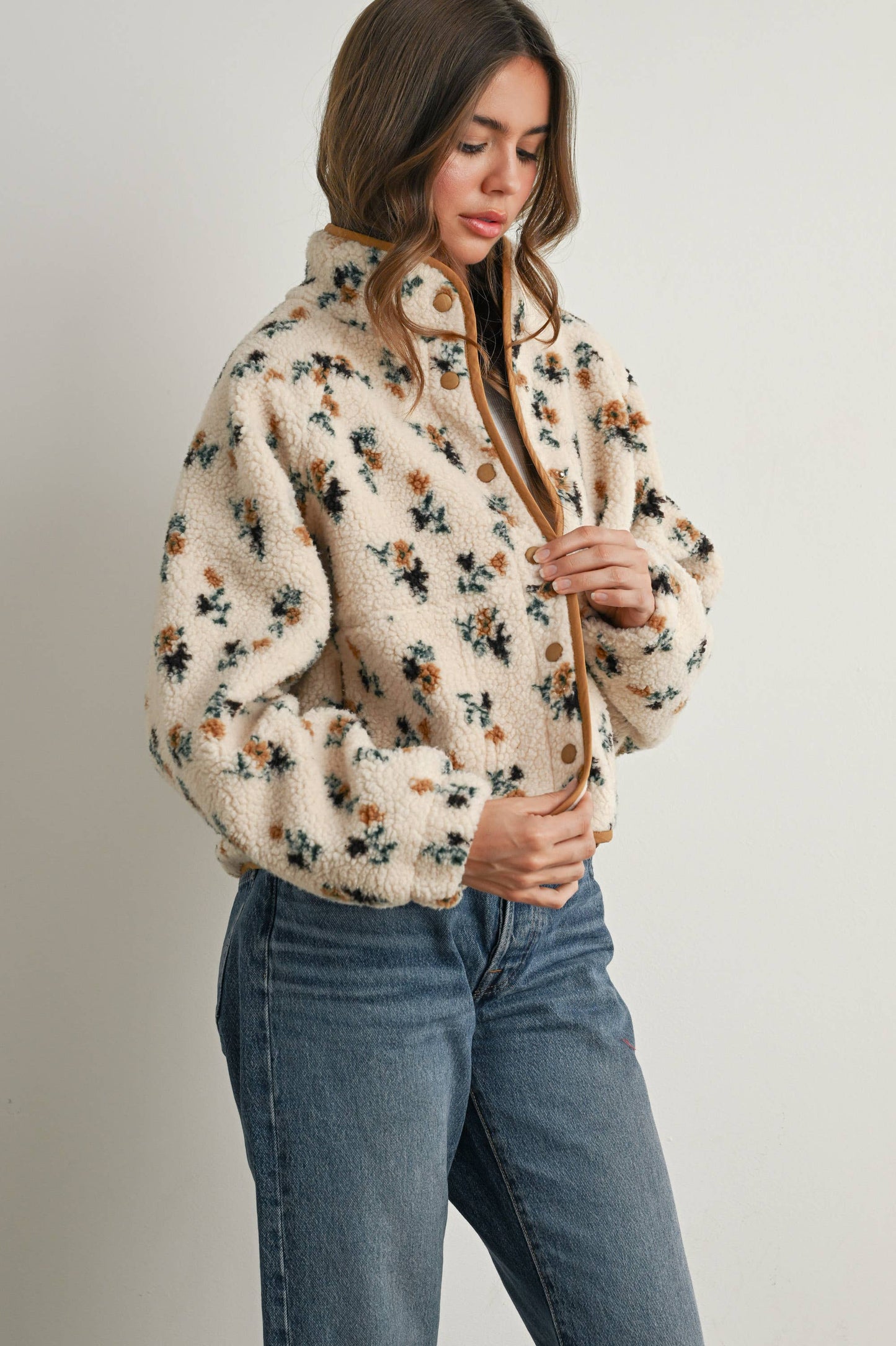 Floral Print Fluffy Fleece Jacket