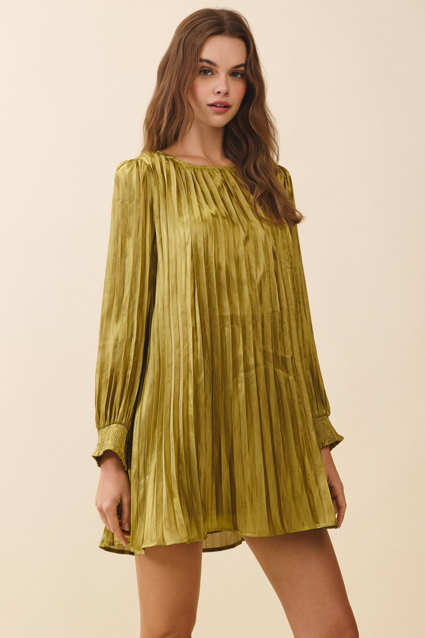 Metallic Pleated Relaxed A Line Mini Dress