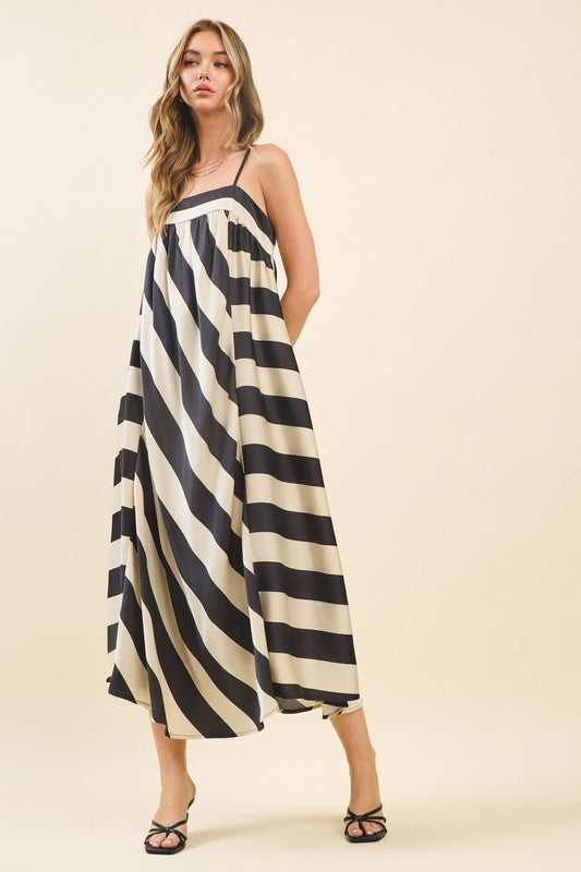 Bold Stripes Adjustable Straps Flowy Maxi Dress