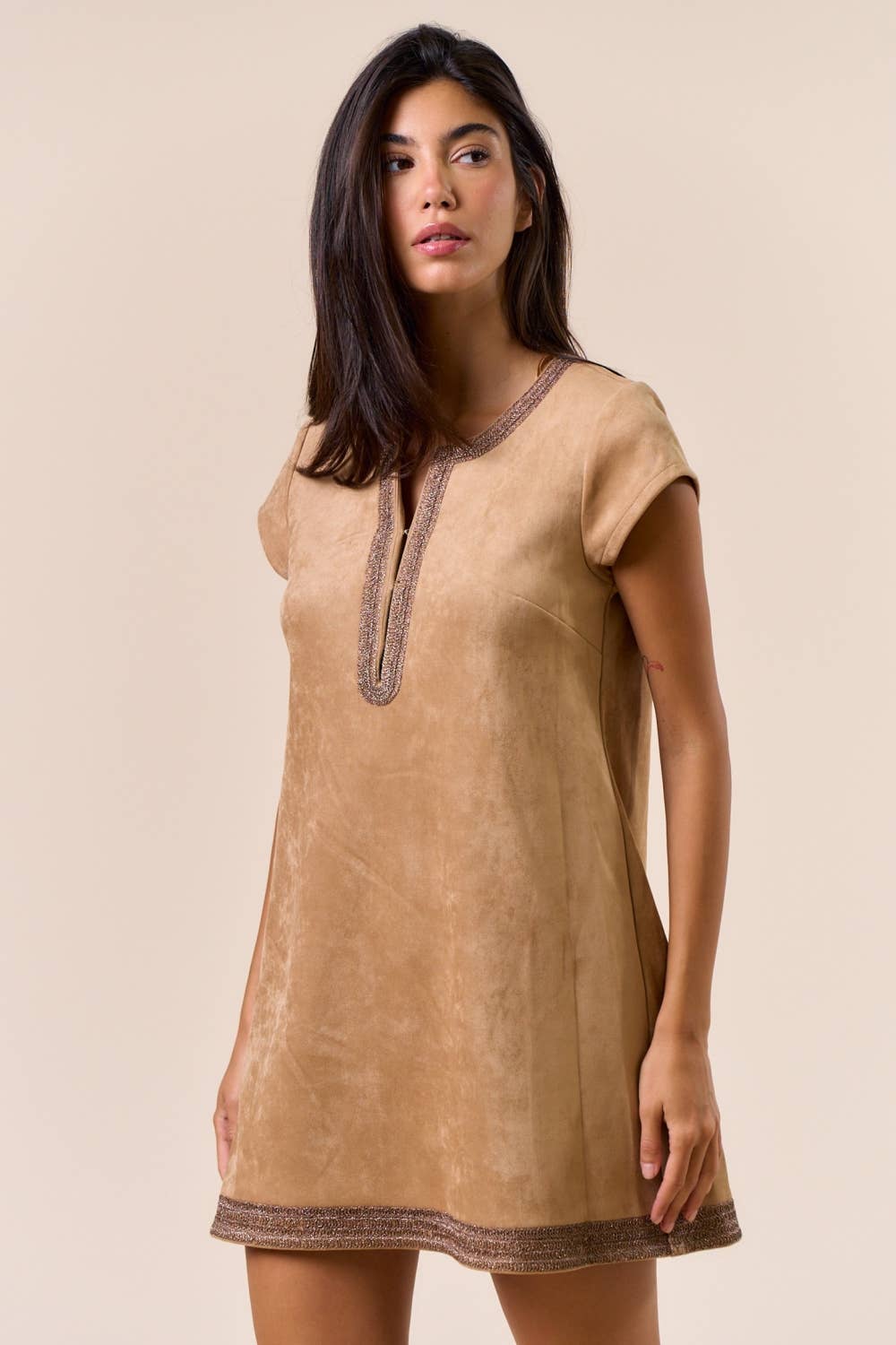 Suede V-Neck Dress