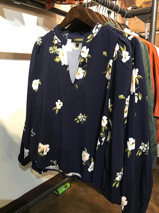 Ariene Floral split Neck Blouse